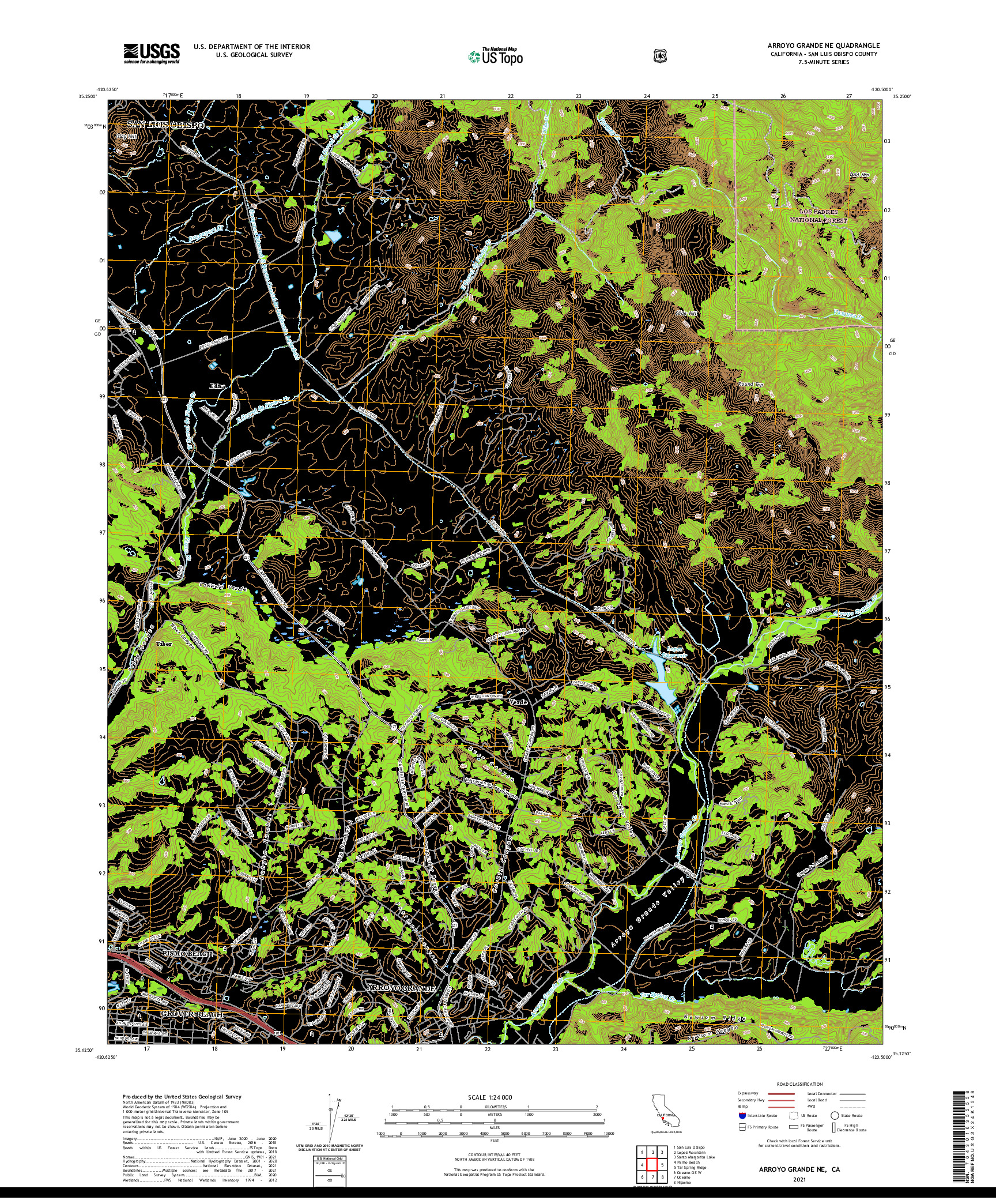 US TOPO 7.5-MINUTE MAP FOR ARROYO GRANDE NE, CA