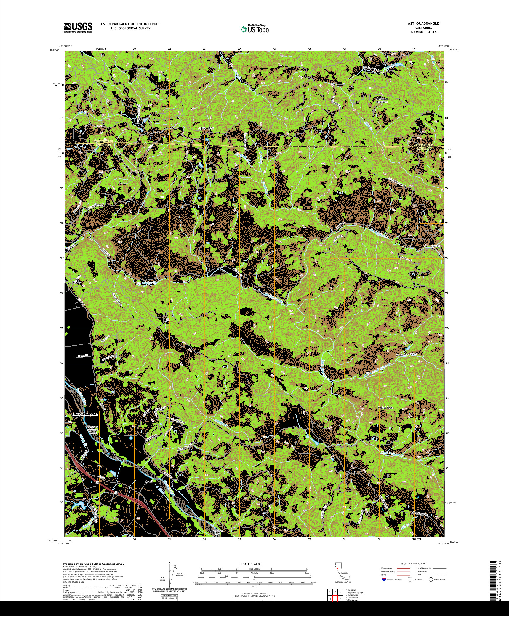 US TOPO 7.5-MINUTE MAP FOR ASTI, CA