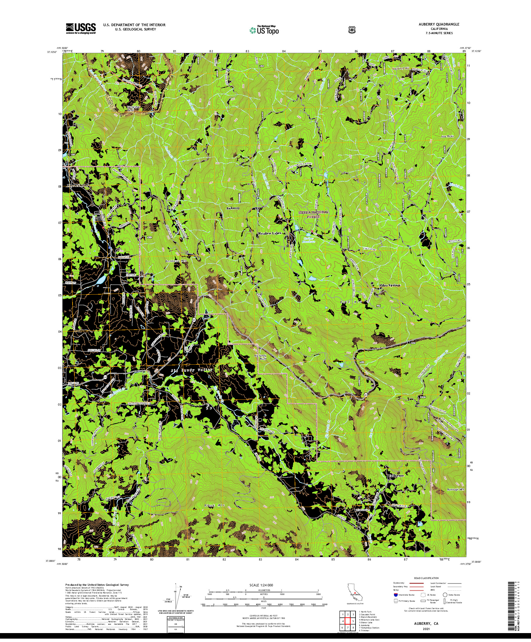 US TOPO 7.5-MINUTE MAP FOR AUBERRY, CA