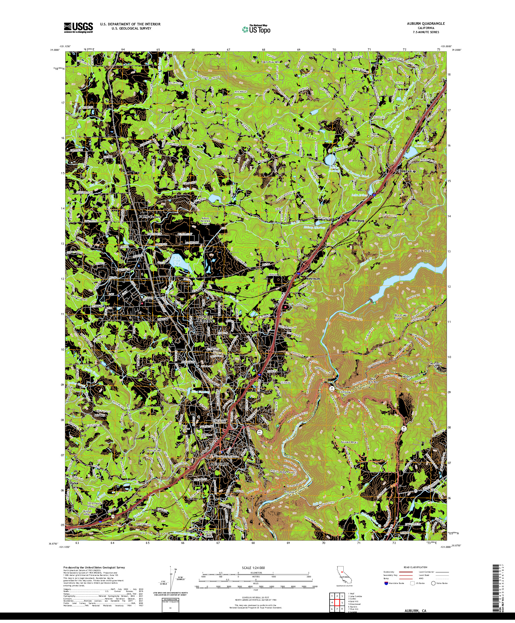 US TOPO 7.5-MINUTE MAP FOR AUBURN, CA