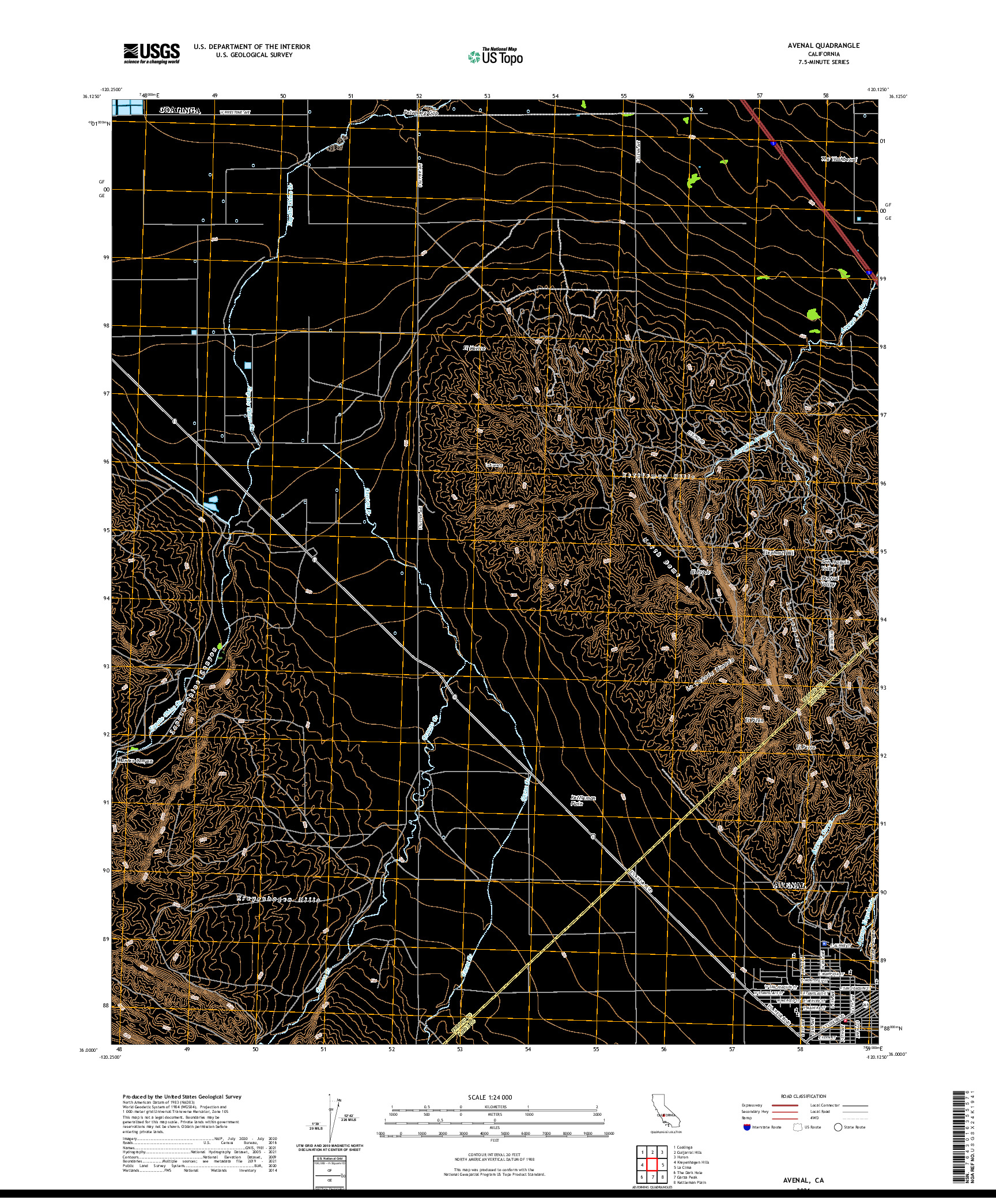 US TOPO 7.5-MINUTE MAP FOR AVENAL, CA