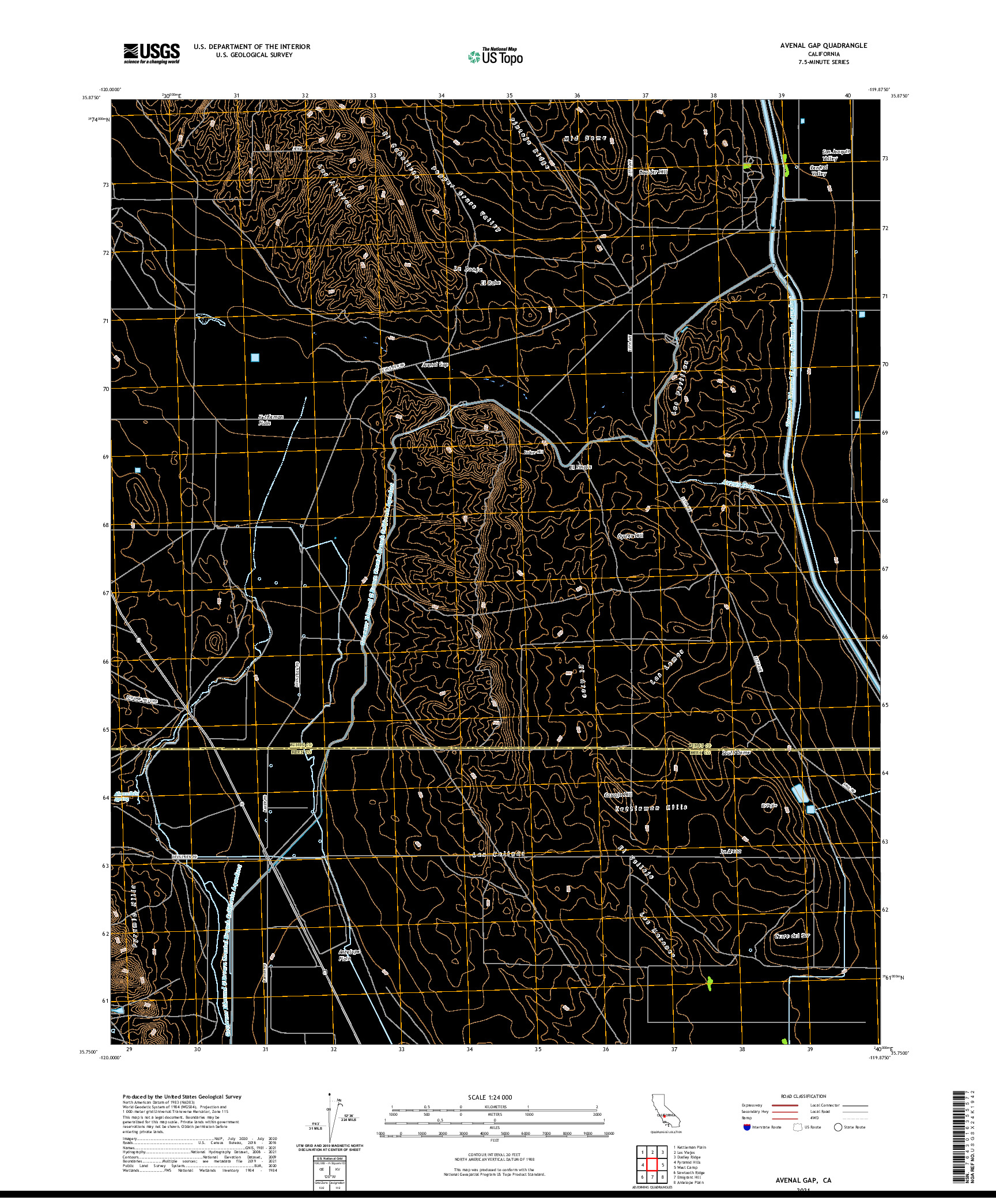 US TOPO 7.5-MINUTE MAP FOR AVENAL GAP, CA