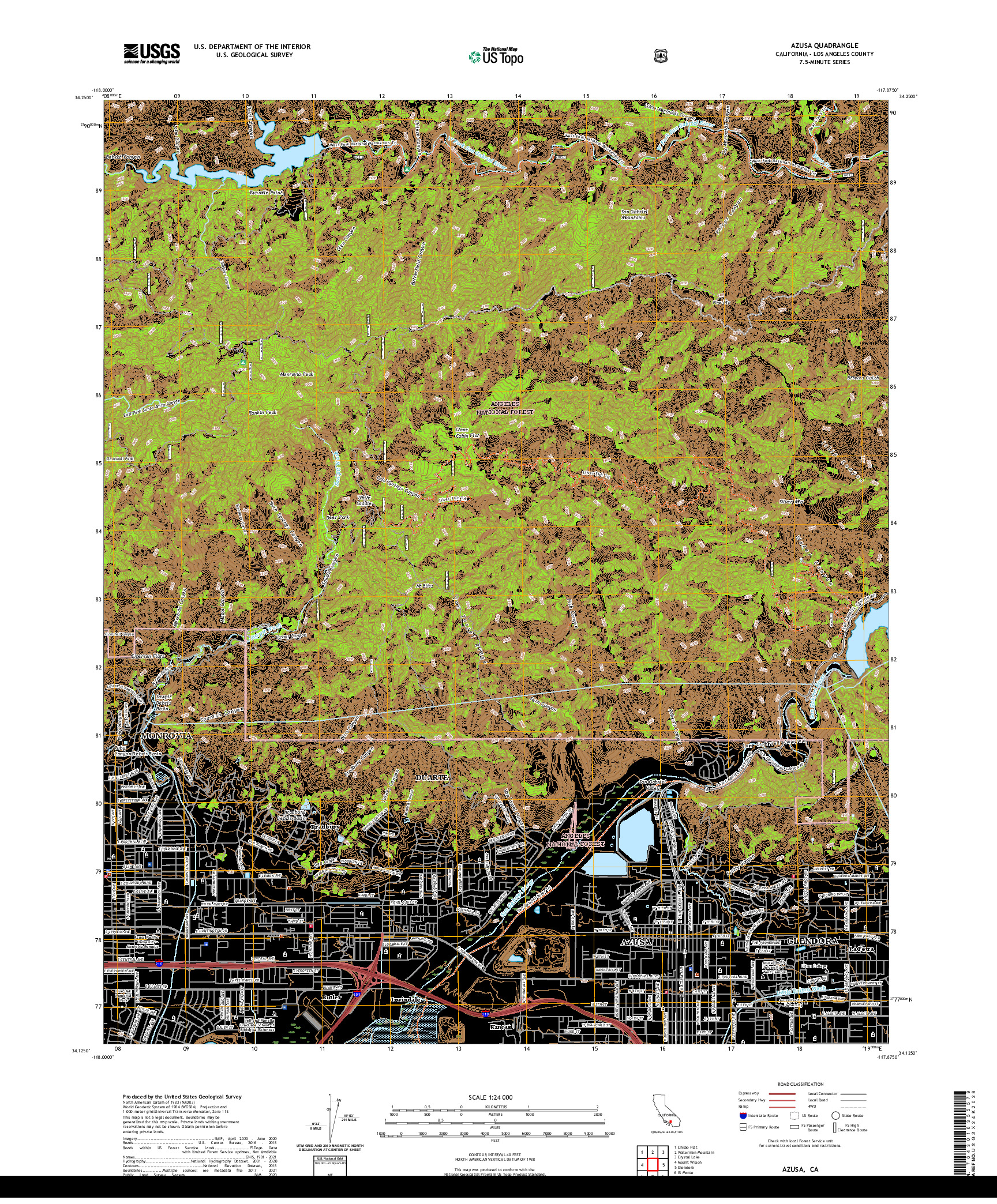 US TOPO 7.5-MINUTE MAP FOR AZUSA, CA