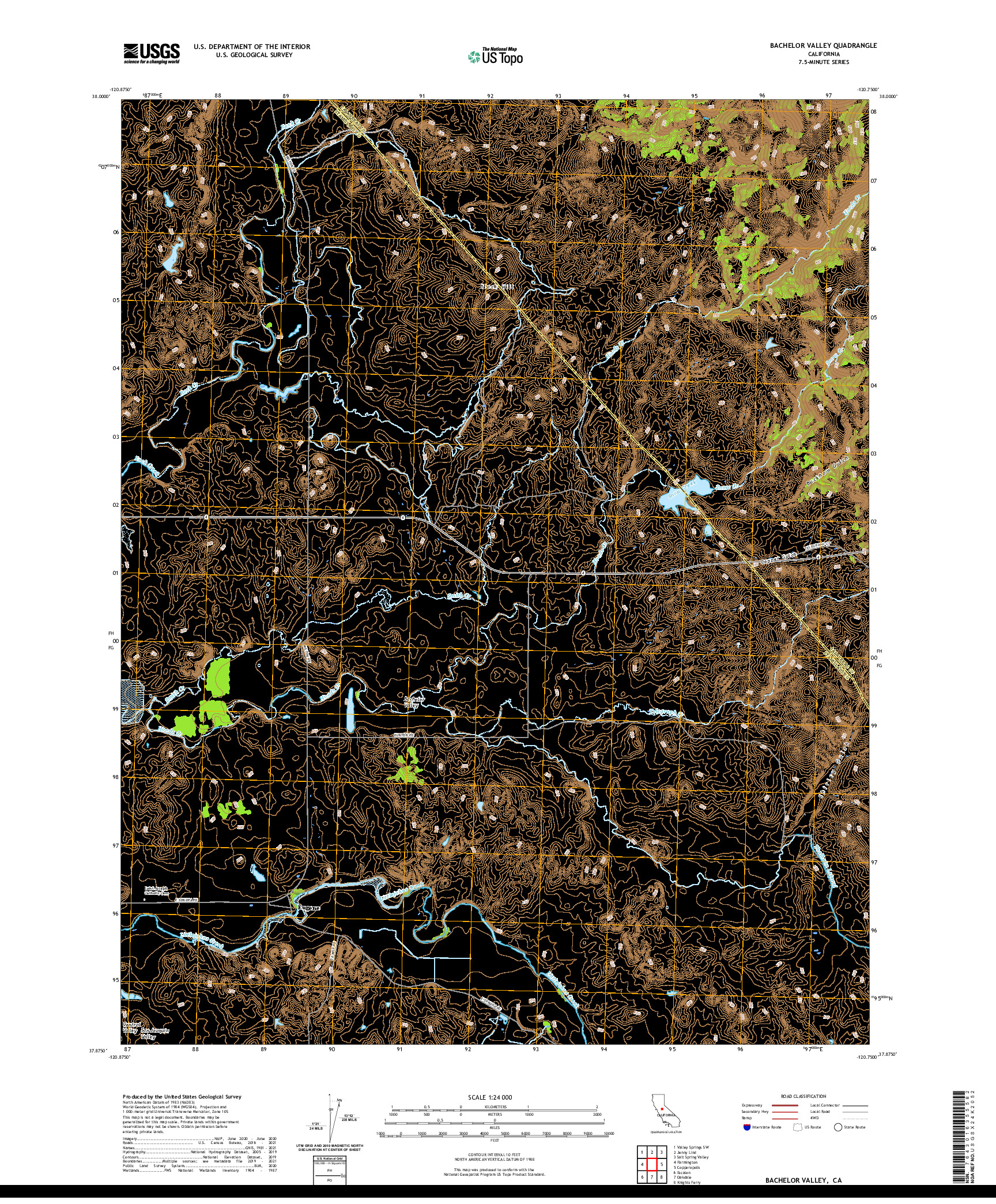 US TOPO 7.5-MINUTE MAP FOR BACHELOR VALLEY, CA