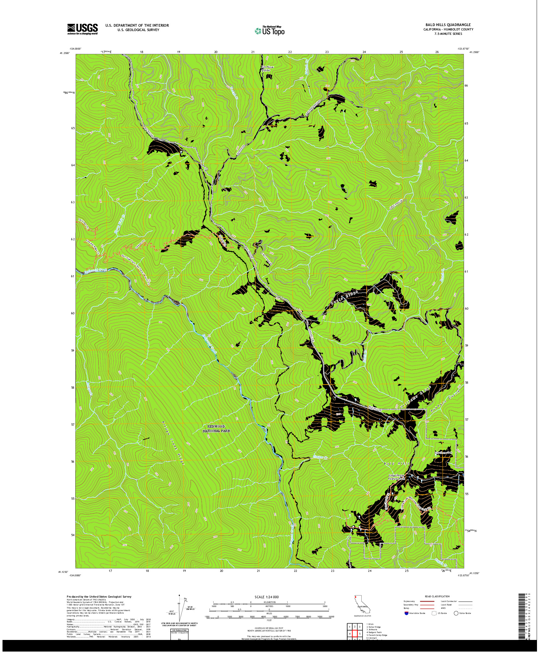 US TOPO 7.5-MINUTE MAP FOR BALD HILLS, CA