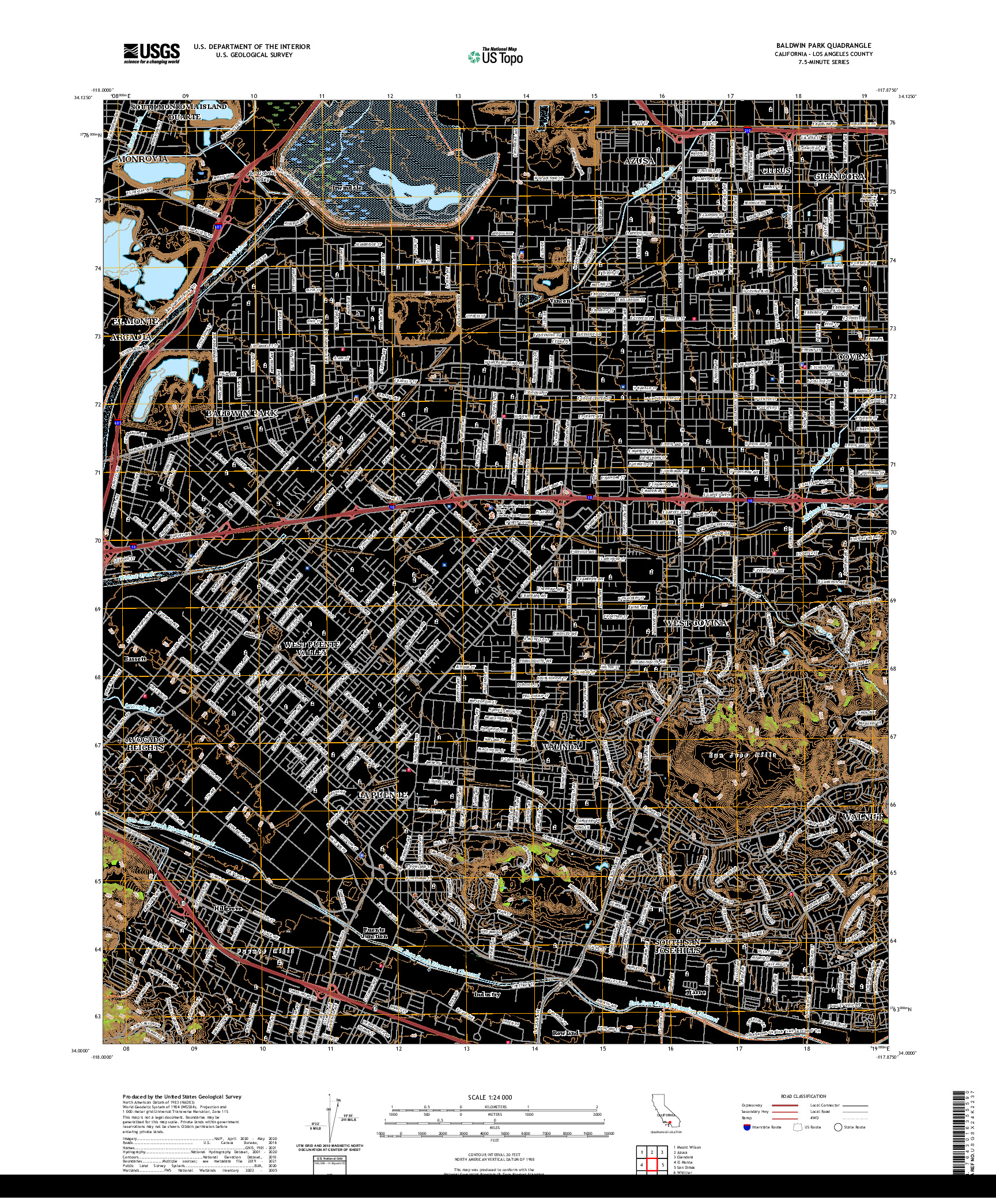 US TOPO 7.5-MINUTE MAP FOR BALDWIN PARK, CA