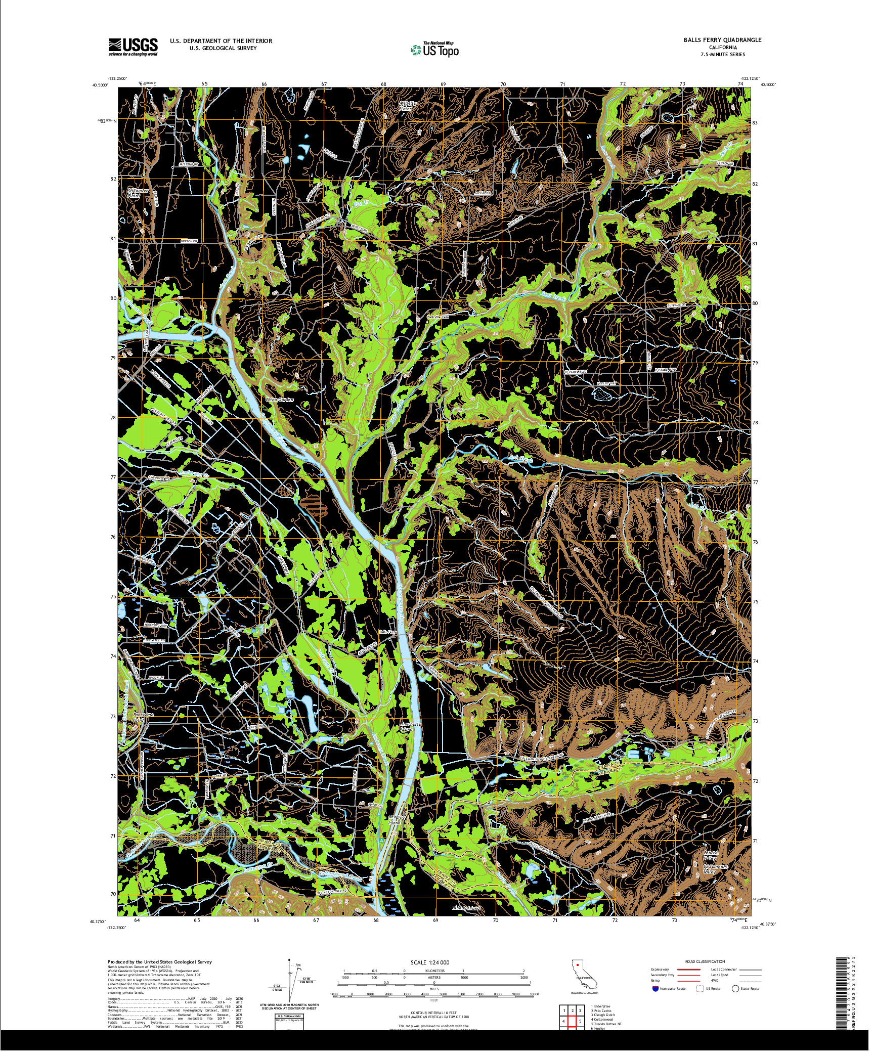 US TOPO 7.5-MINUTE MAP FOR BALLS FERRY, CA