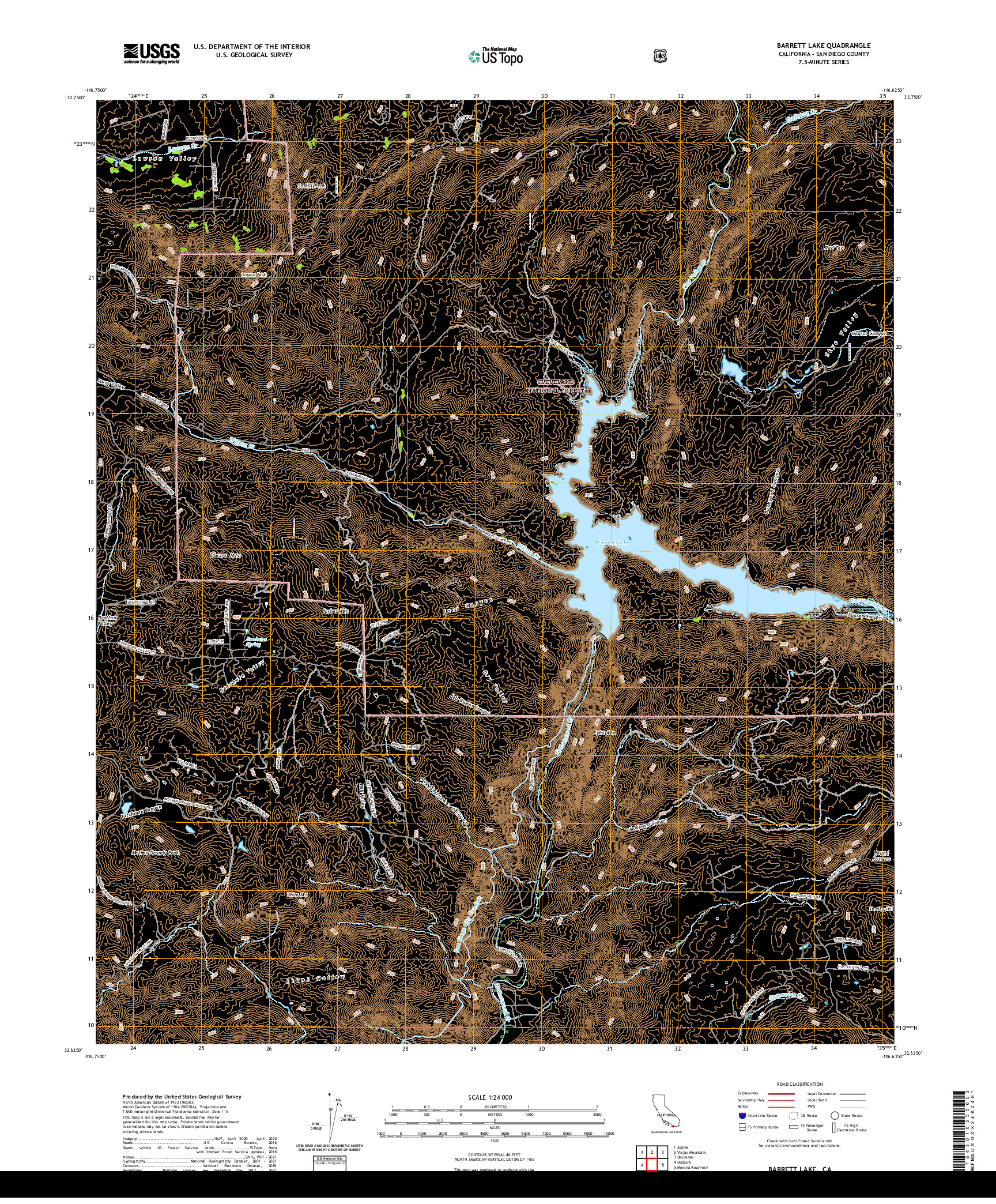 US TOPO 7.5-MINUTE MAP FOR BARRETT LAKE, CA