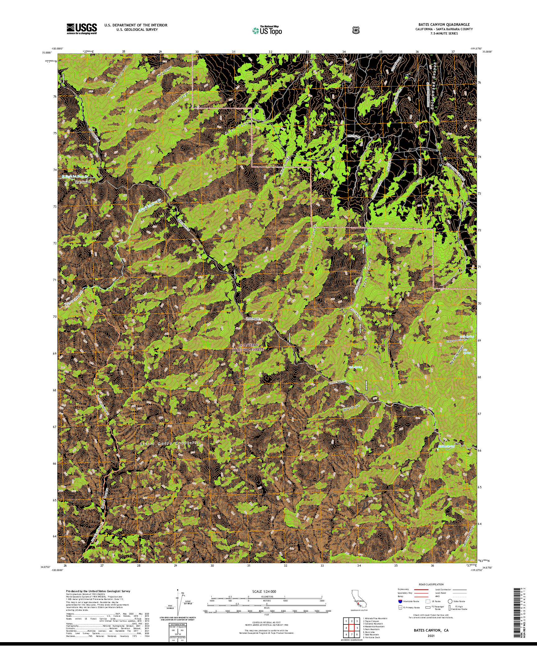 US TOPO 7.5-MINUTE MAP FOR BATES CANYON, CA