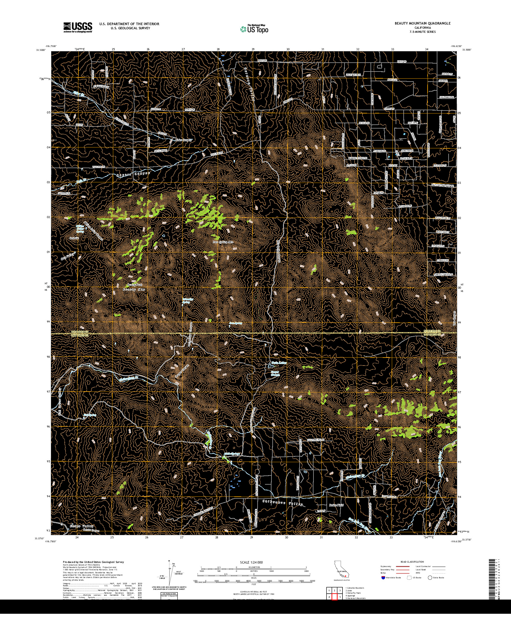 US TOPO 7.5-MINUTE MAP FOR BEAUTY MOUNTAIN, CA