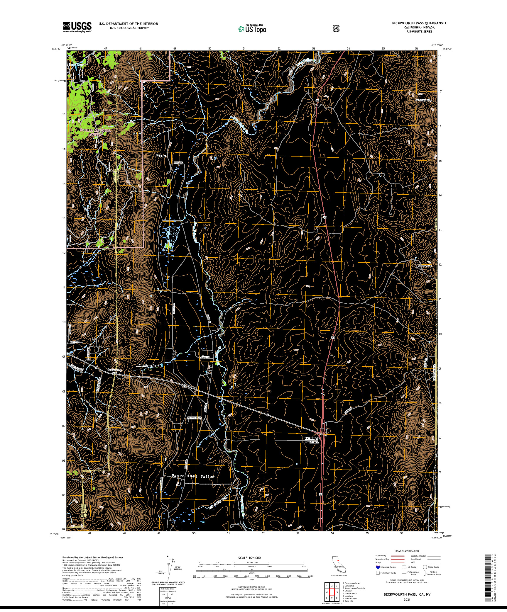 US TOPO 7.5-MINUTE MAP FOR BECKWOURTH PASS, CA,NV