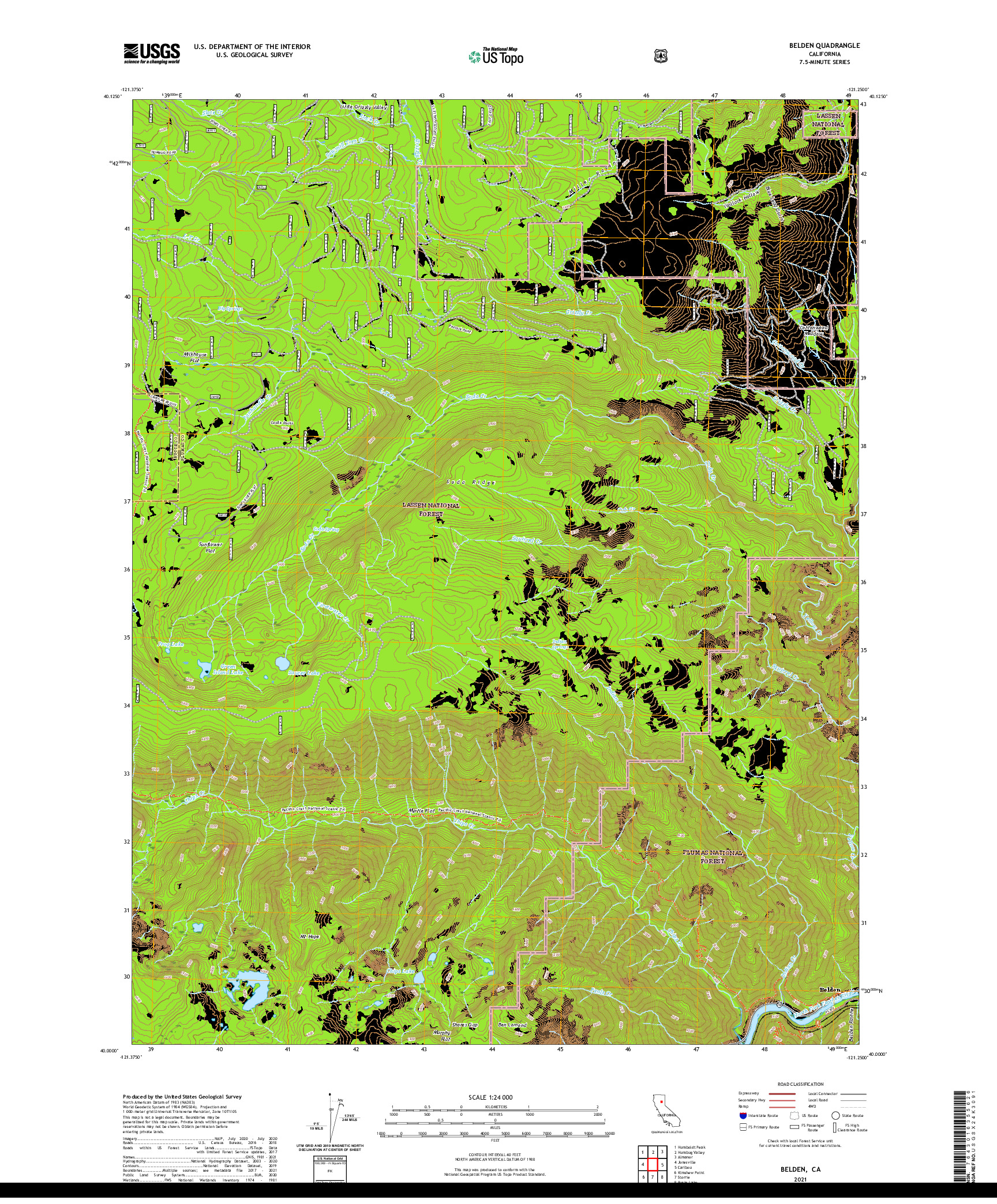 US TOPO 7.5-MINUTE MAP FOR BELDEN, CA