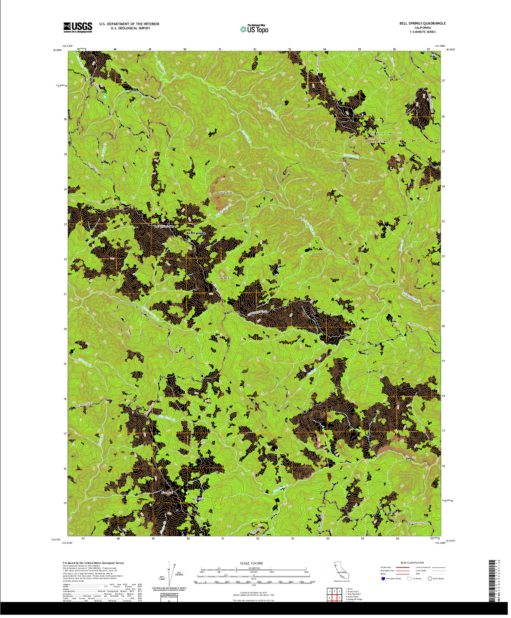 US TOPO 7.5-MINUTE MAP FOR BELL SPRINGS, CA