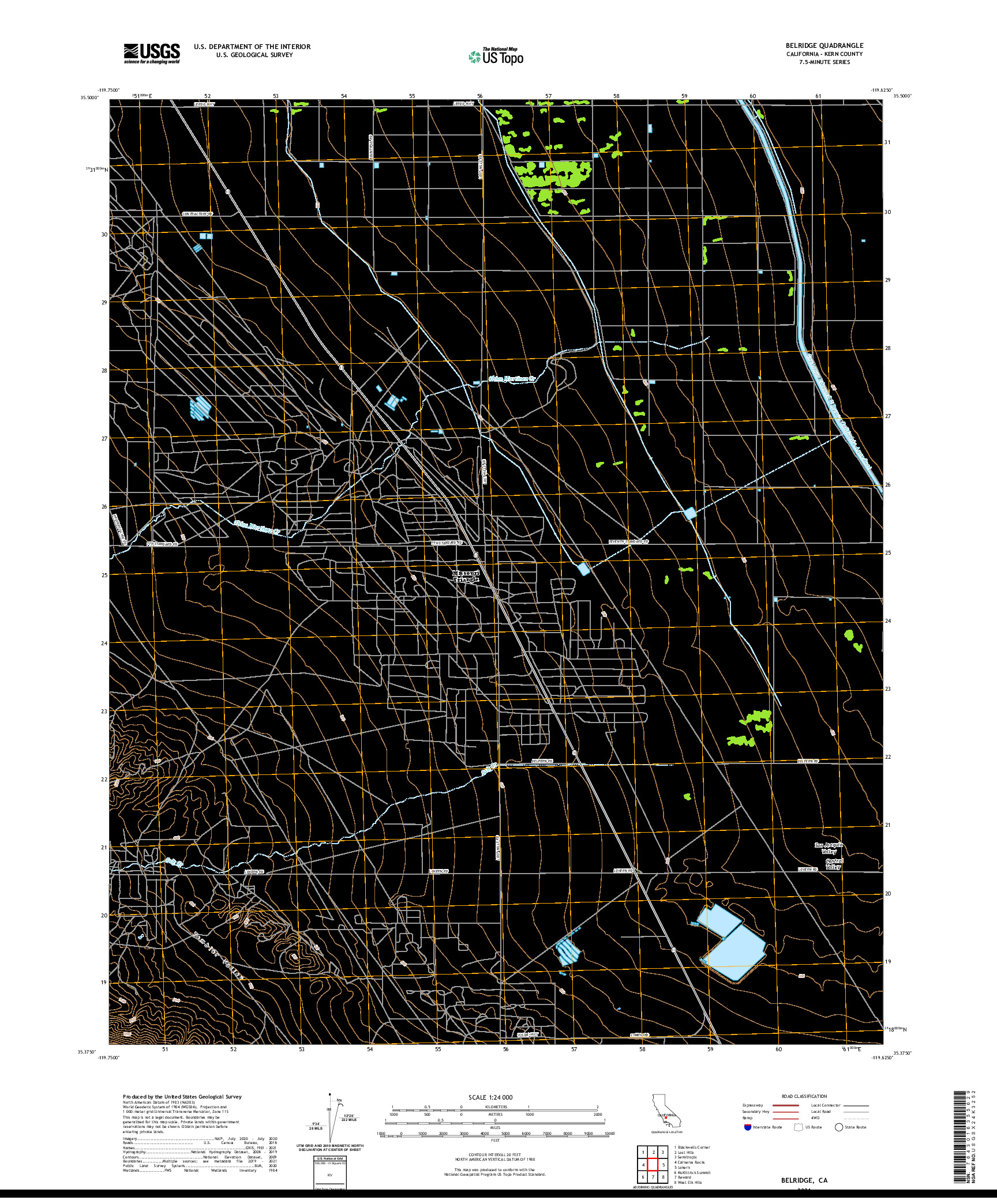 US TOPO 7.5-MINUTE MAP FOR BELRIDGE, CA