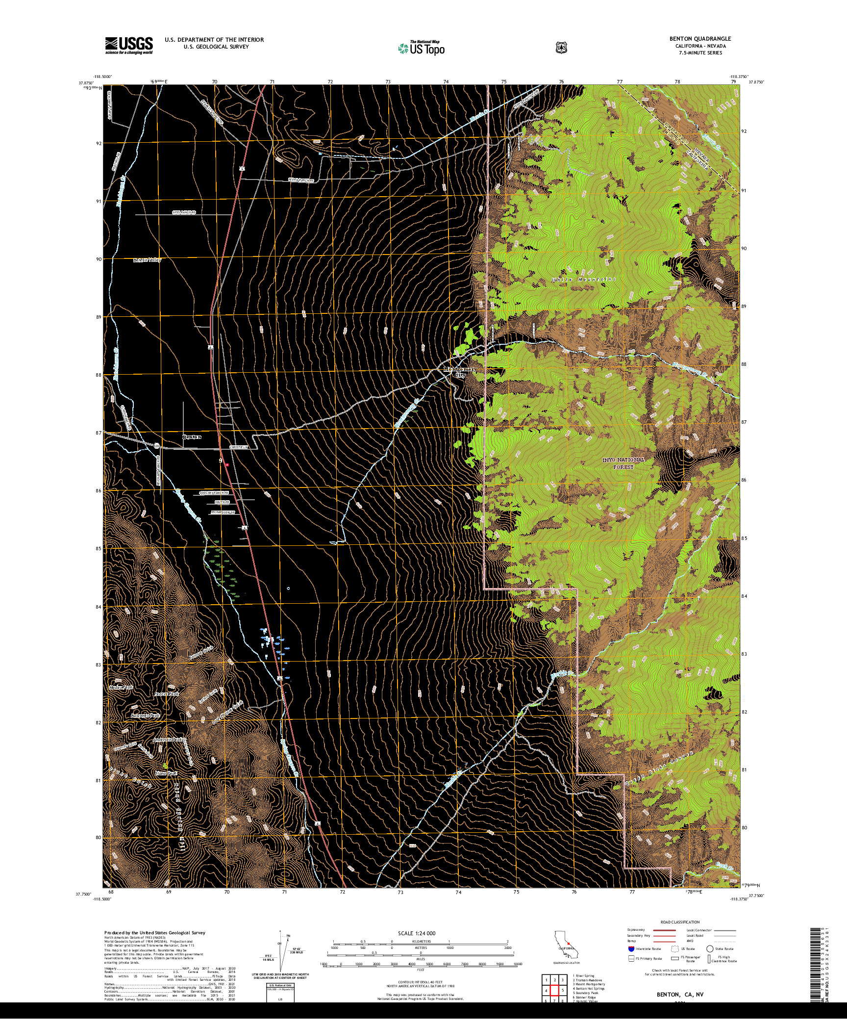 US TOPO 7.5-MINUTE MAP FOR BENTON, CA,NV