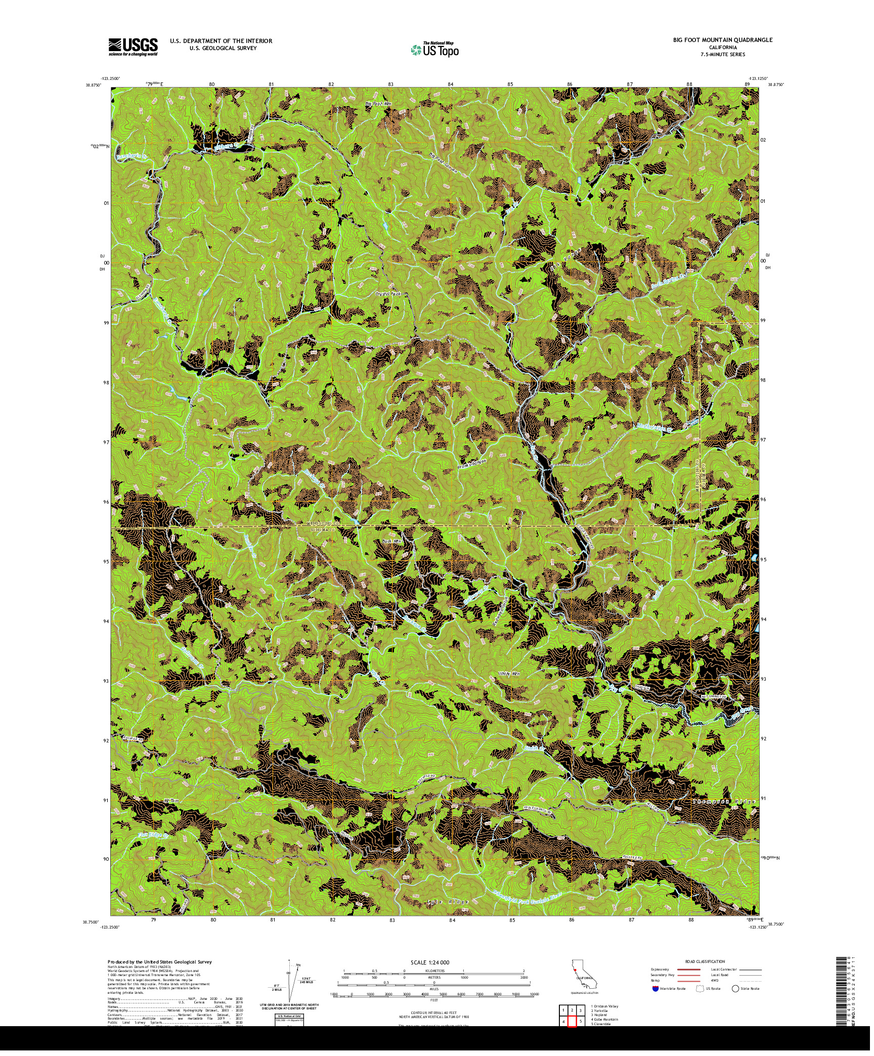 US TOPO 7.5-MINUTE MAP FOR BIG FOOT MOUNTAIN, CA