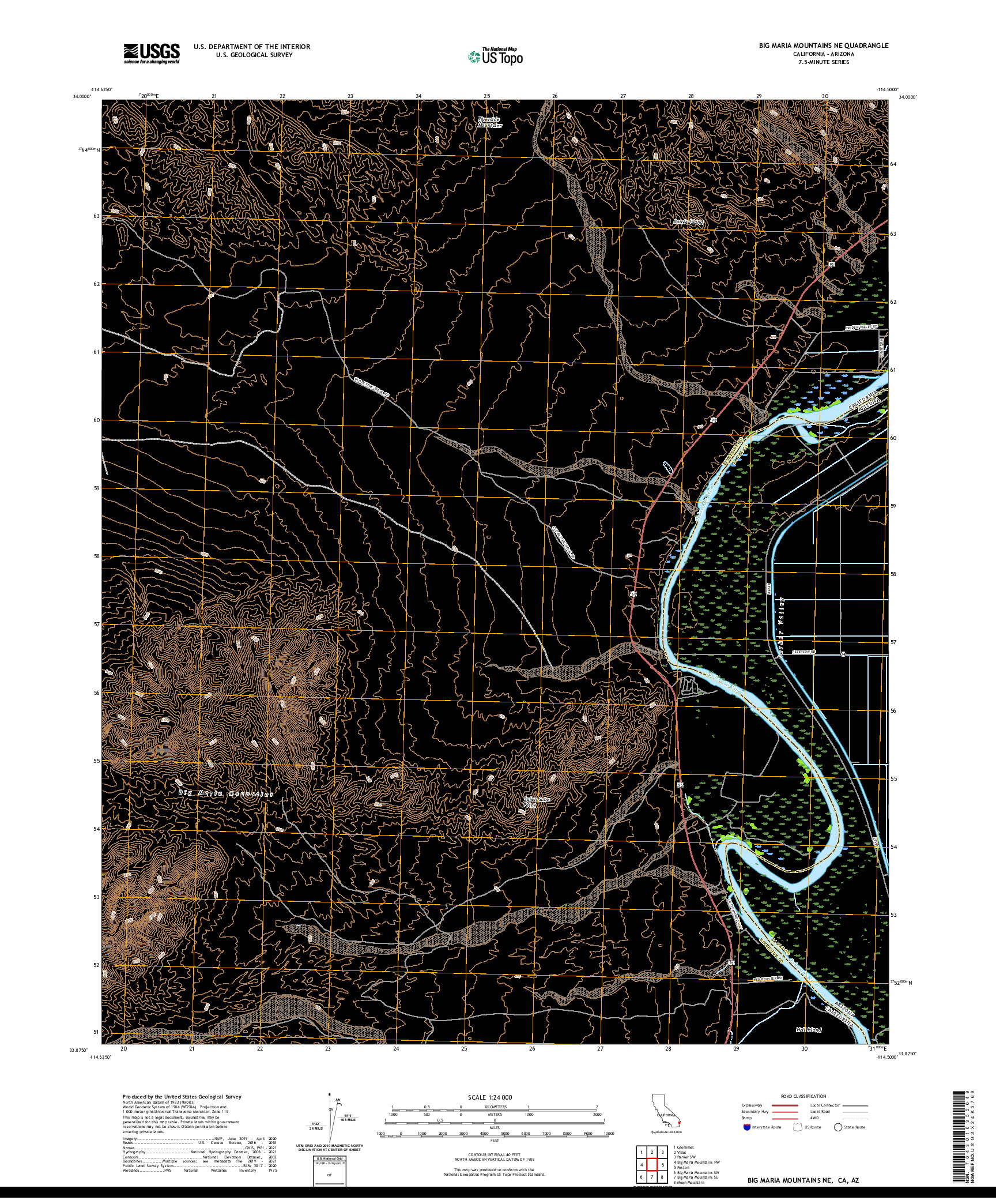 US TOPO 7.5-MINUTE MAP FOR BIG MARIA MOUNTAINS NE, CA,AZ