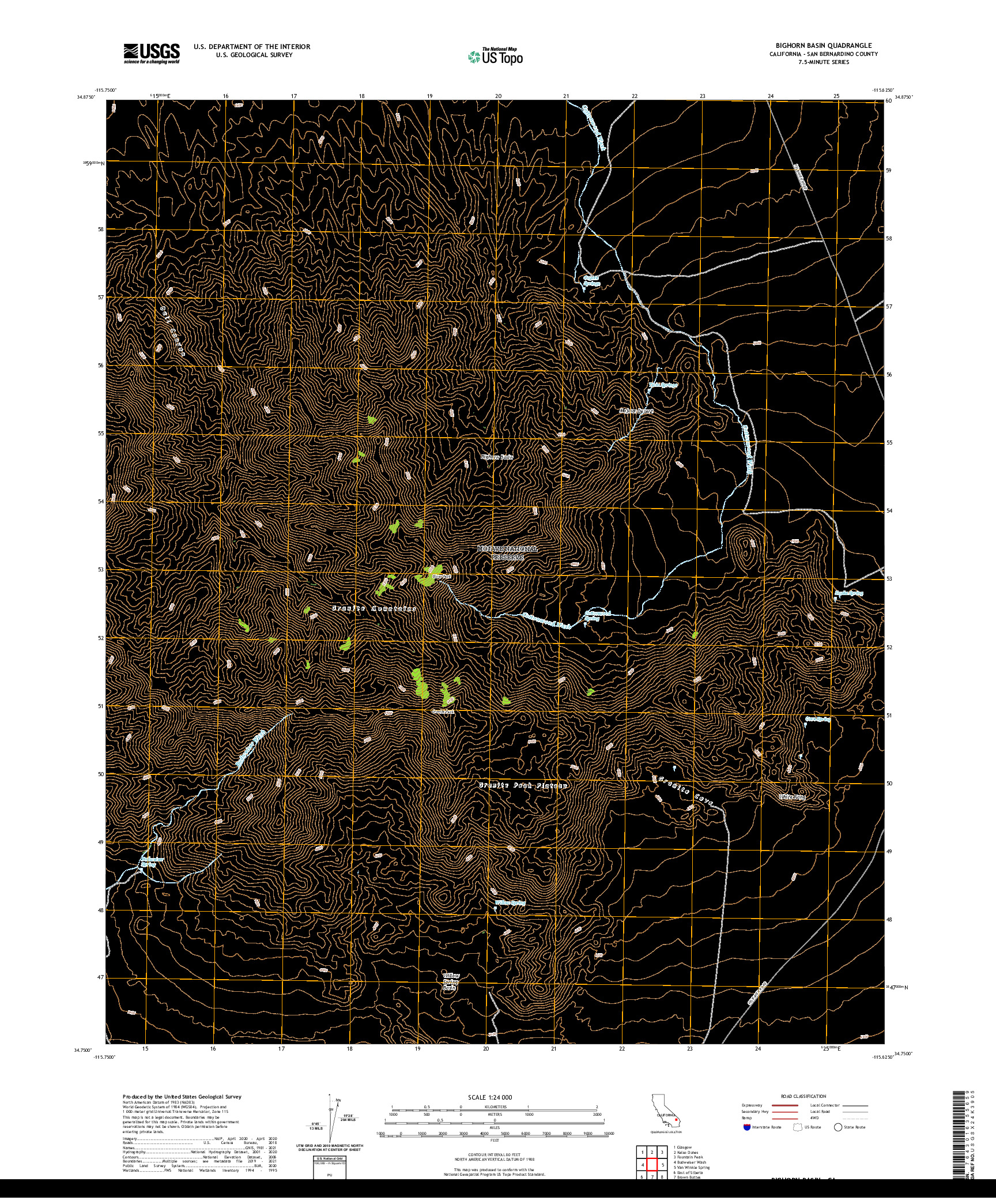 US TOPO 7.5-MINUTE MAP FOR BIGHORN BASIN, CA