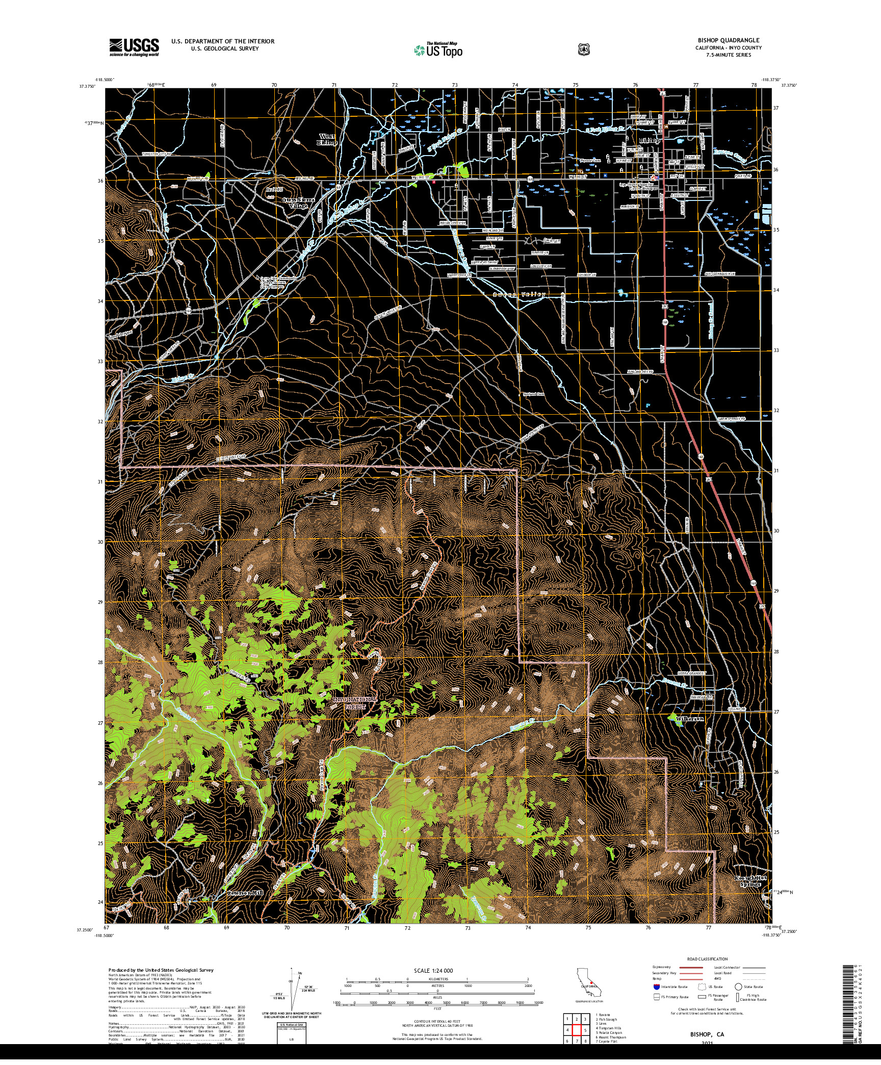 US TOPO 7.5-MINUTE MAP FOR BISHOP, CA