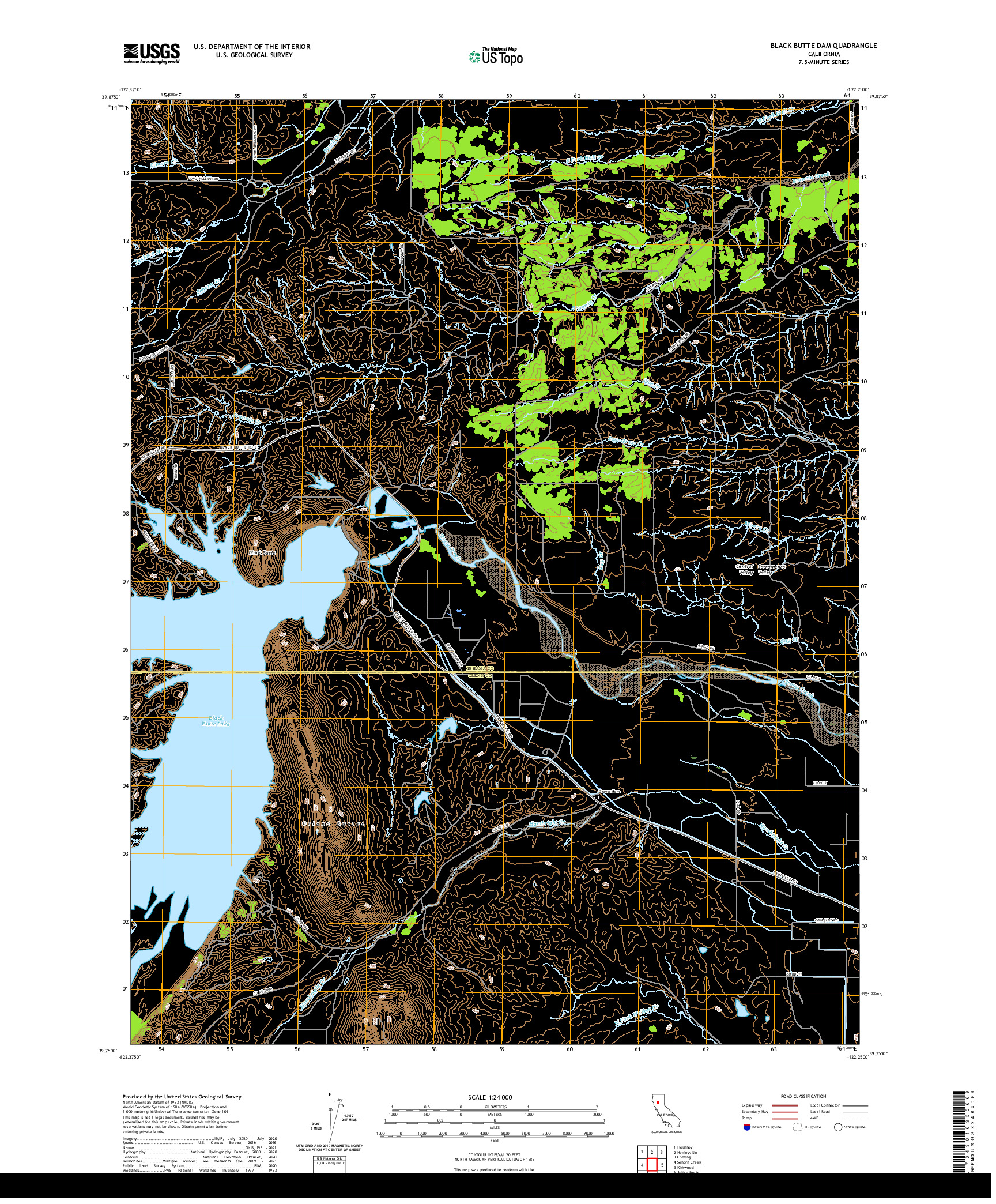 US TOPO 7.5-MINUTE MAP FOR BLACK BUTTE DAM, CA