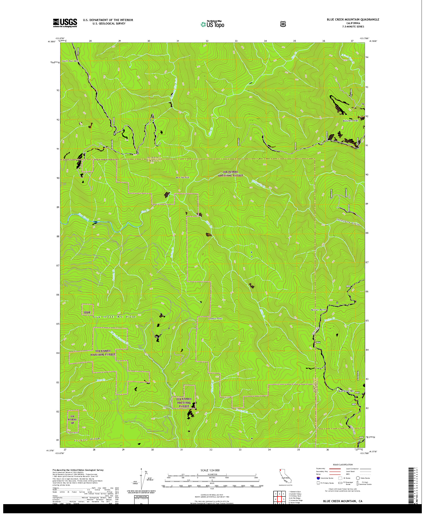 US TOPO 7.5-MINUTE MAP FOR BLUE CREEK MOUNTAIN, CA