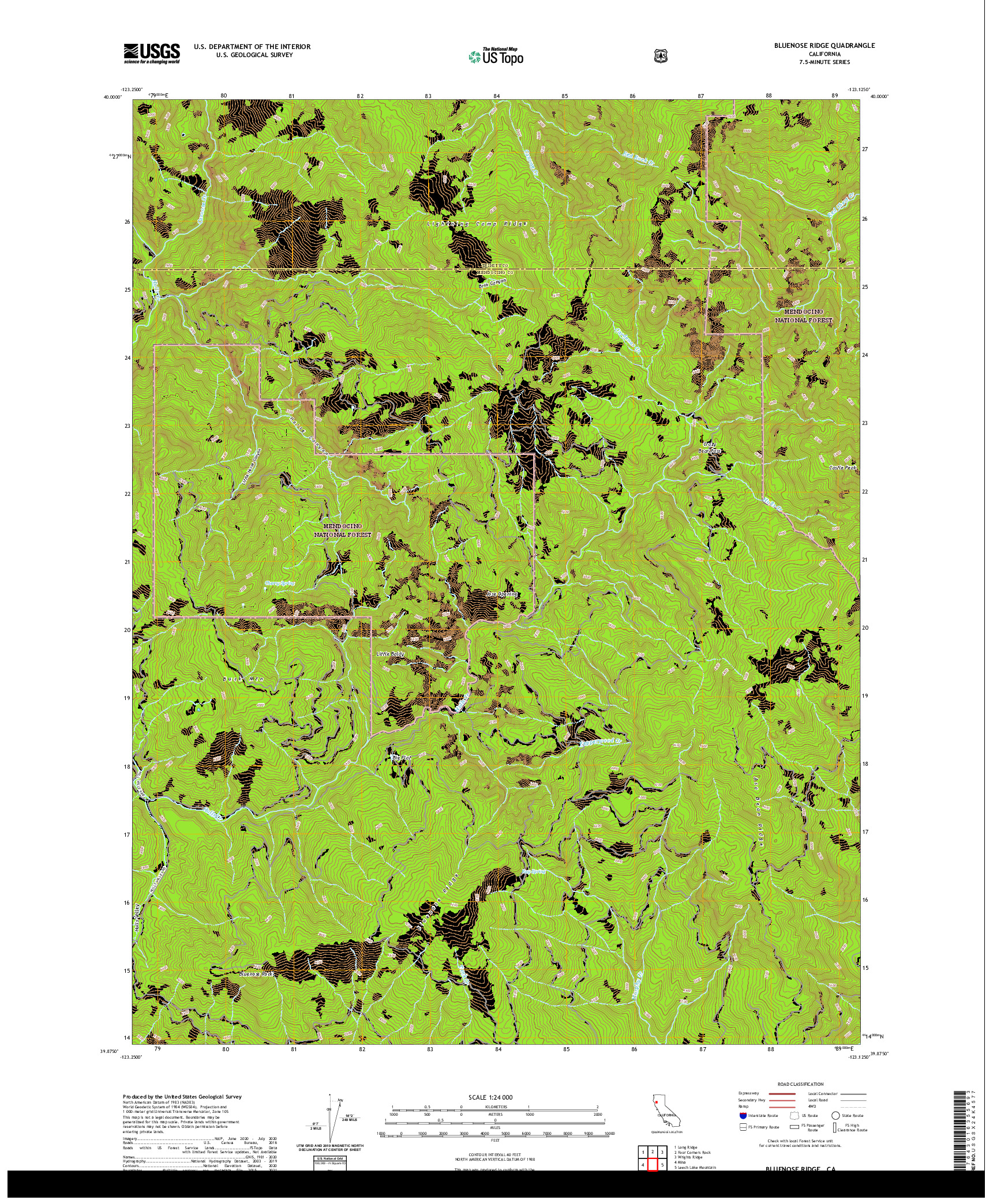 US TOPO 7.5-MINUTE MAP FOR BLUENOSE RIDGE, CA