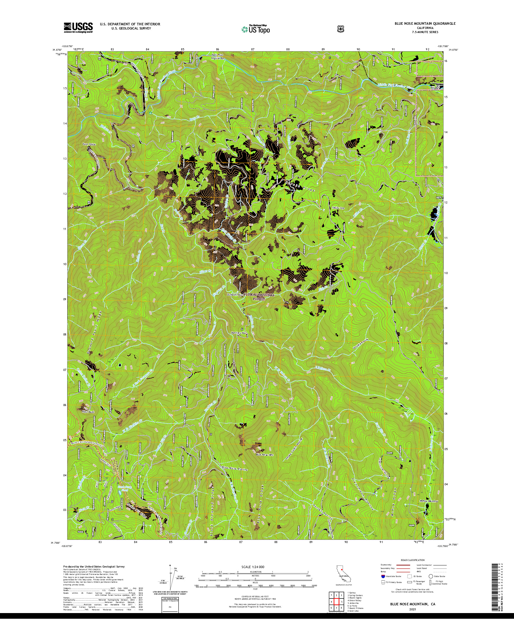 US TOPO 7.5-MINUTE MAP FOR BLUE NOSE MOUNTAIN, CA