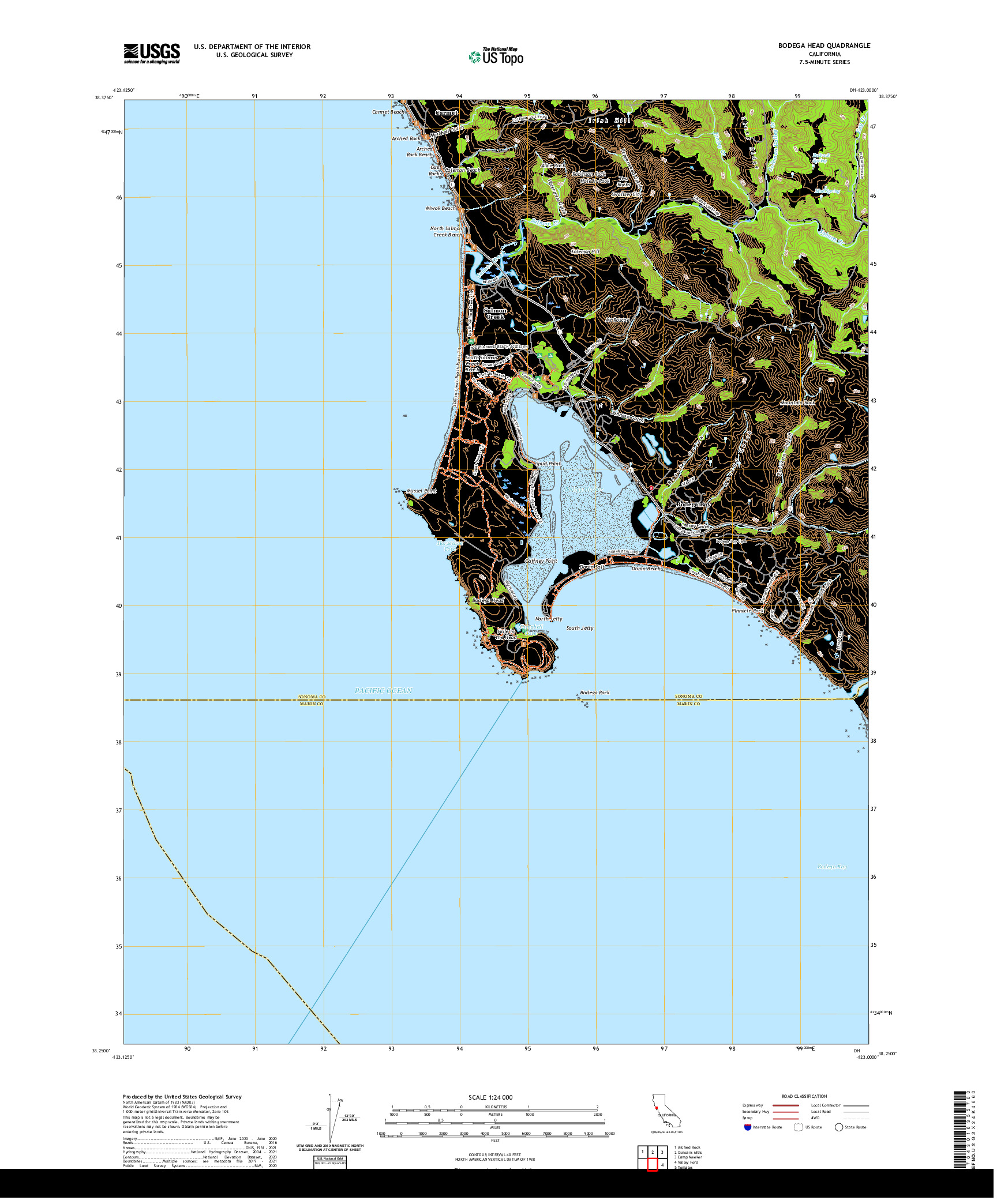 US TOPO 7.5-MINUTE MAP FOR BODEGA HEAD, CA