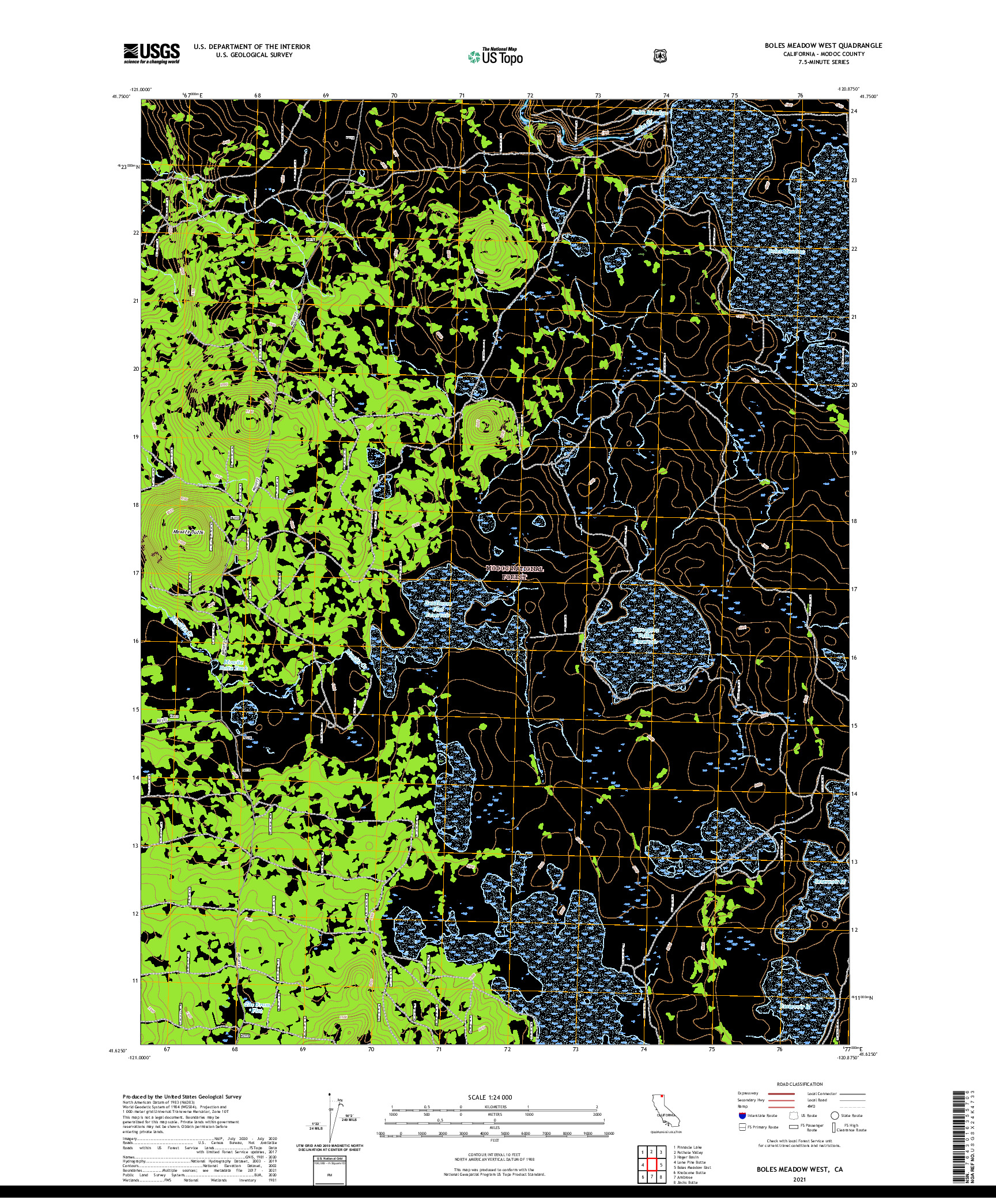 US TOPO 7.5-MINUTE MAP FOR BOLES MEADOW WEST, CA