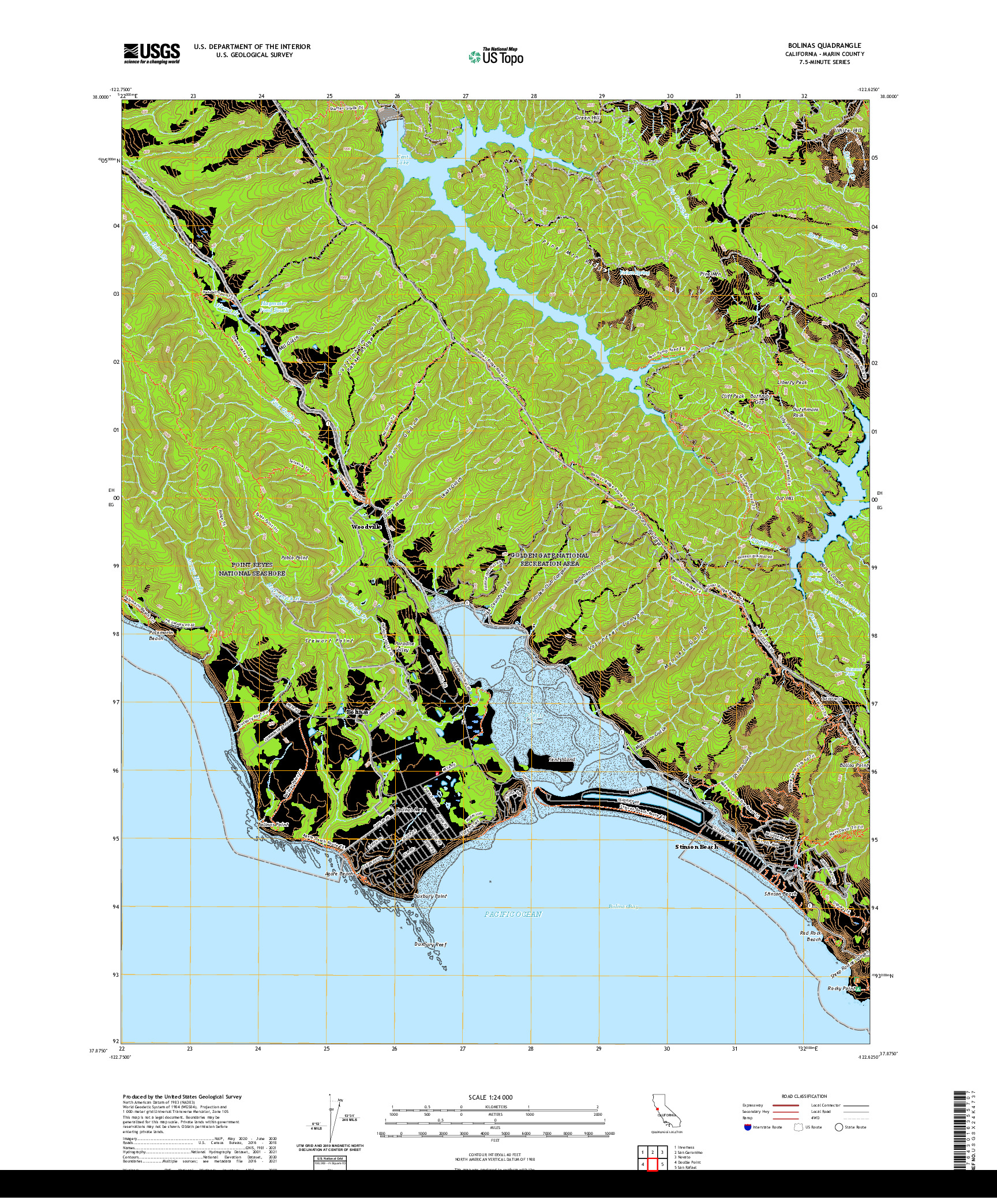 US TOPO 7.5-MINUTE MAP FOR BOLINAS, CA