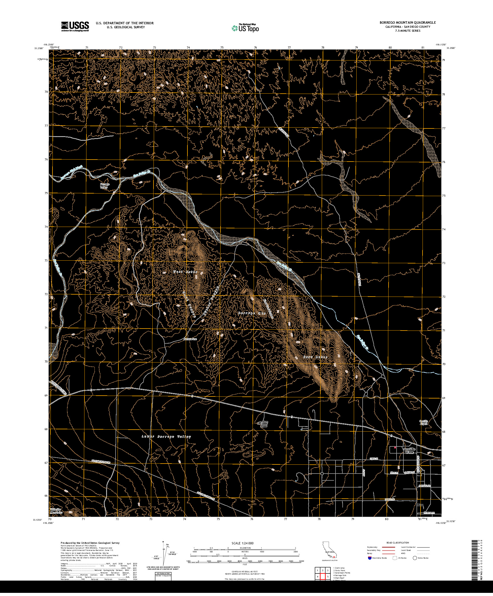 US TOPO 7.5-MINUTE MAP FOR BORREGO MOUNTAIN, CA