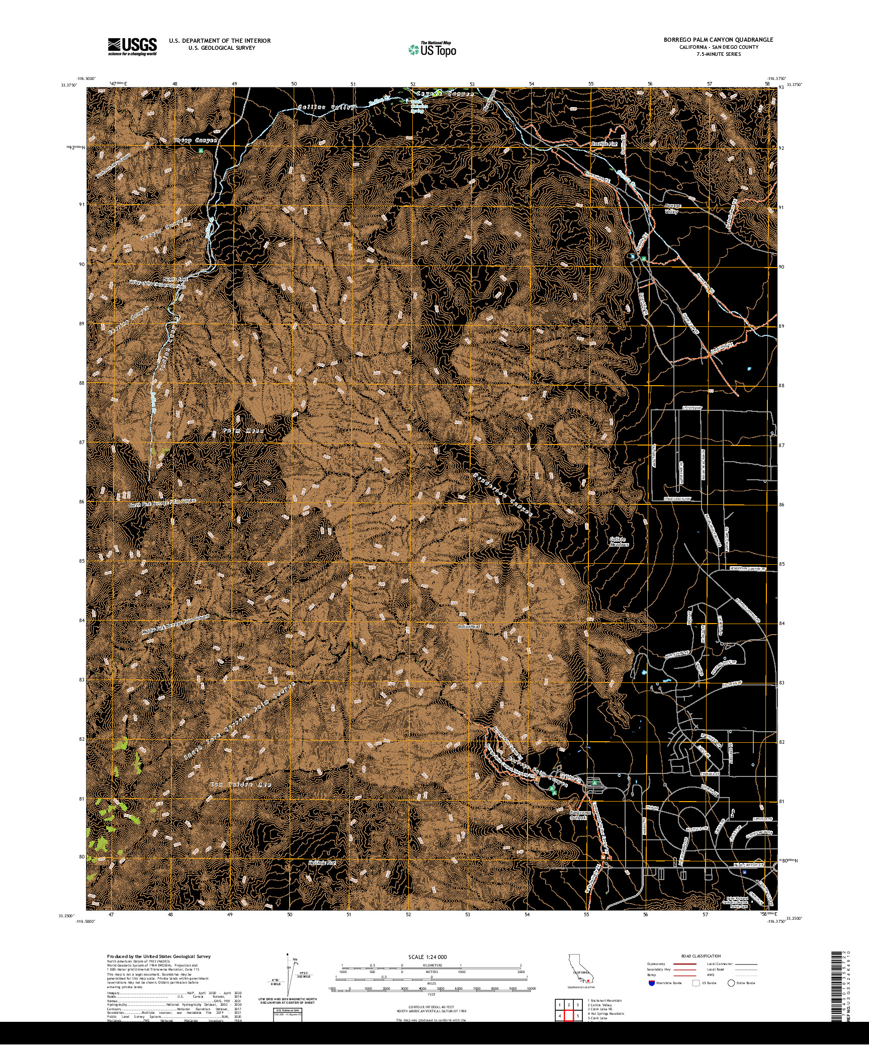 US TOPO 7.5-MINUTE MAP FOR BORREGO PALM CANYON, CA