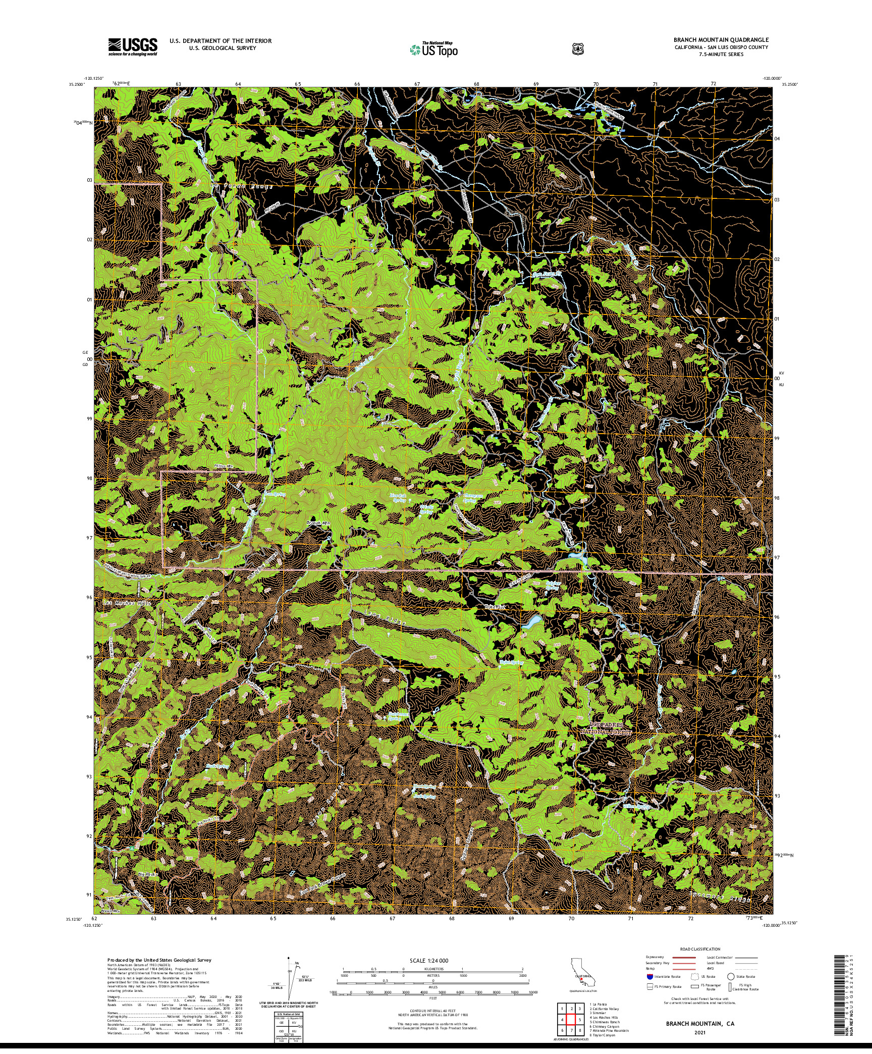 US TOPO 7.5-MINUTE MAP FOR BRANCH MOUNTAIN, CA