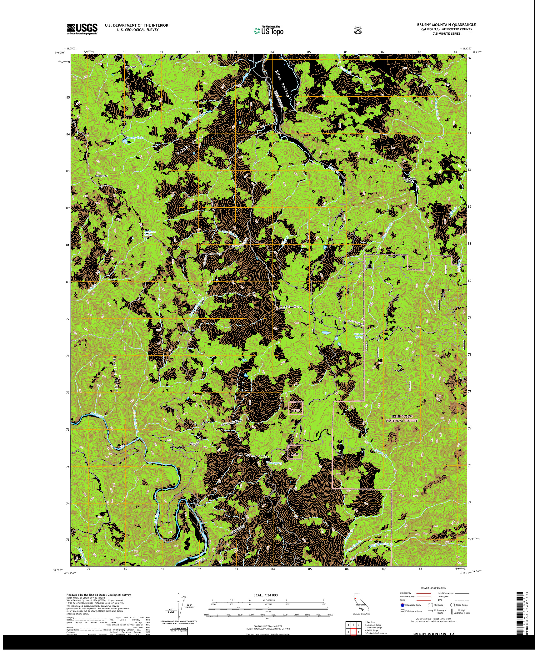 US TOPO 7.5-MINUTE MAP FOR BRUSHY MOUNTAIN, CA