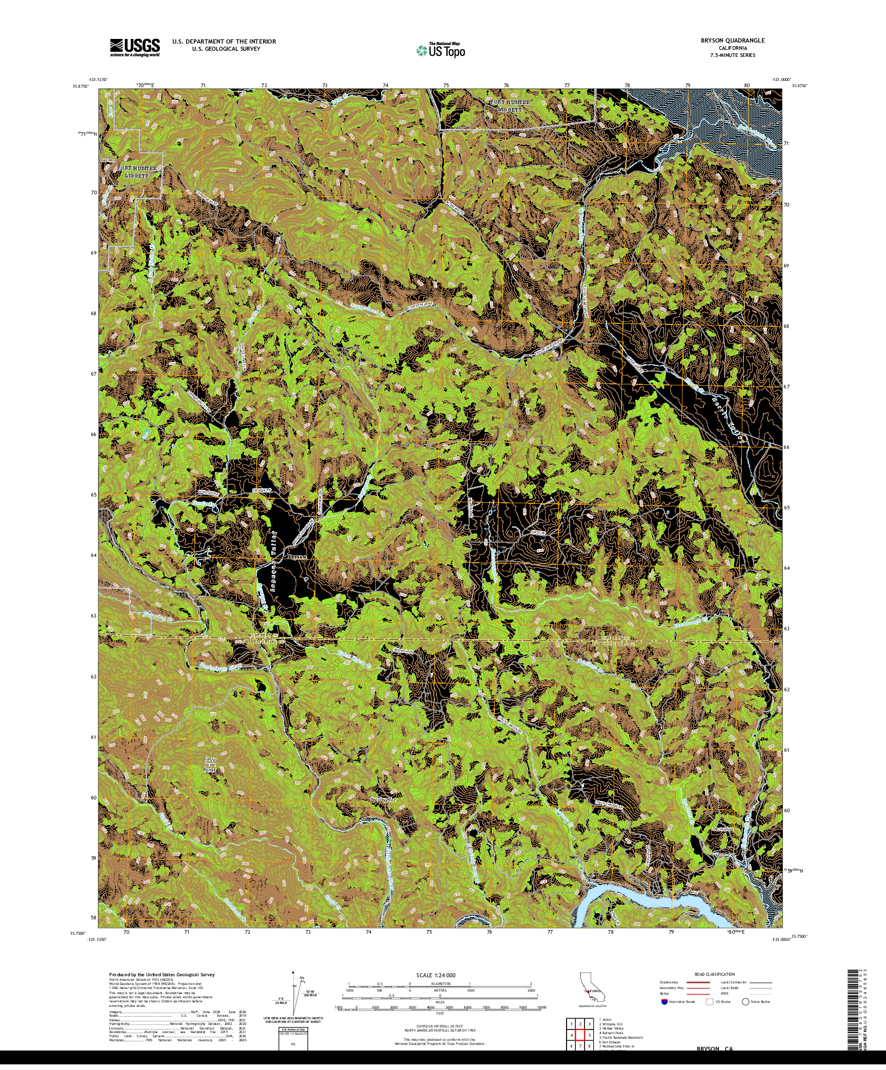 US TOPO 7.5-MINUTE MAP FOR BRYSON, CA