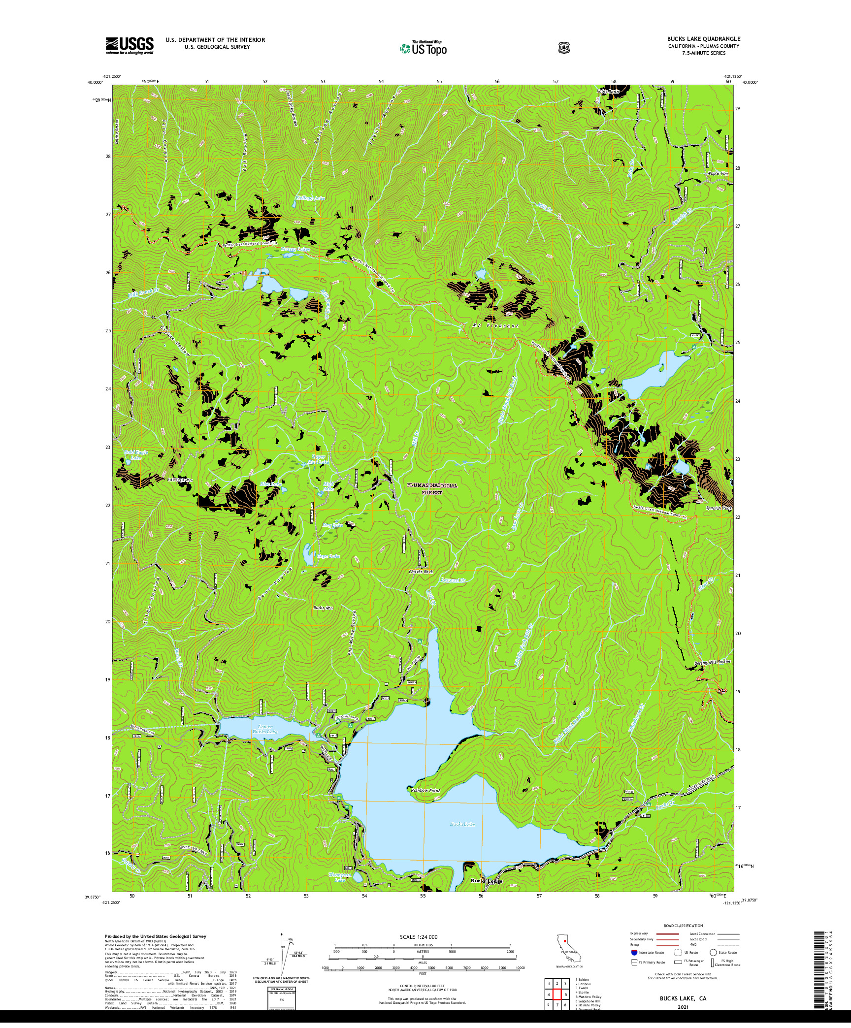 US TOPO 7.5-MINUTE MAP FOR BUCKS LAKE, CA