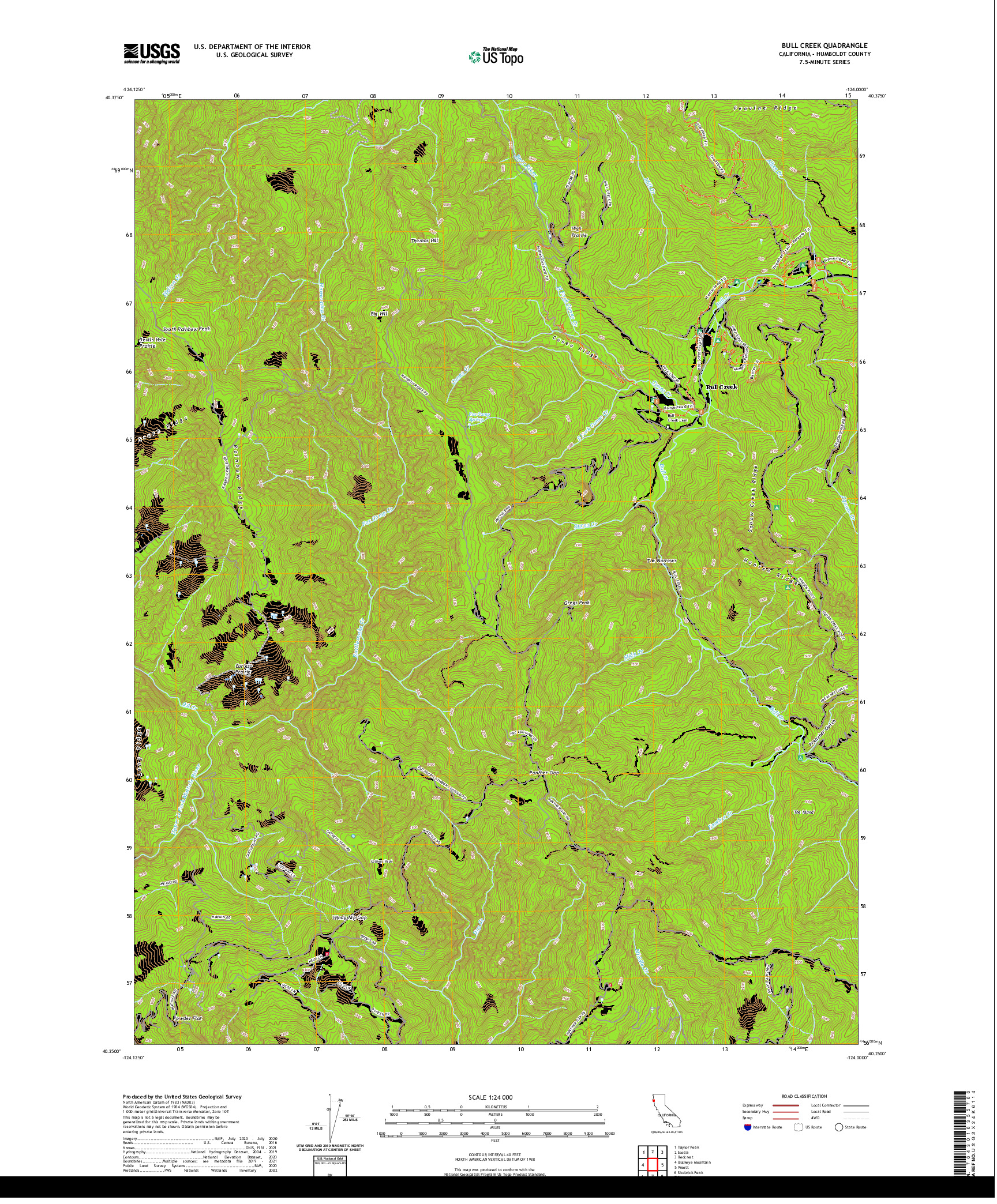 US TOPO 7.5-MINUTE MAP FOR BULL CREEK, CA