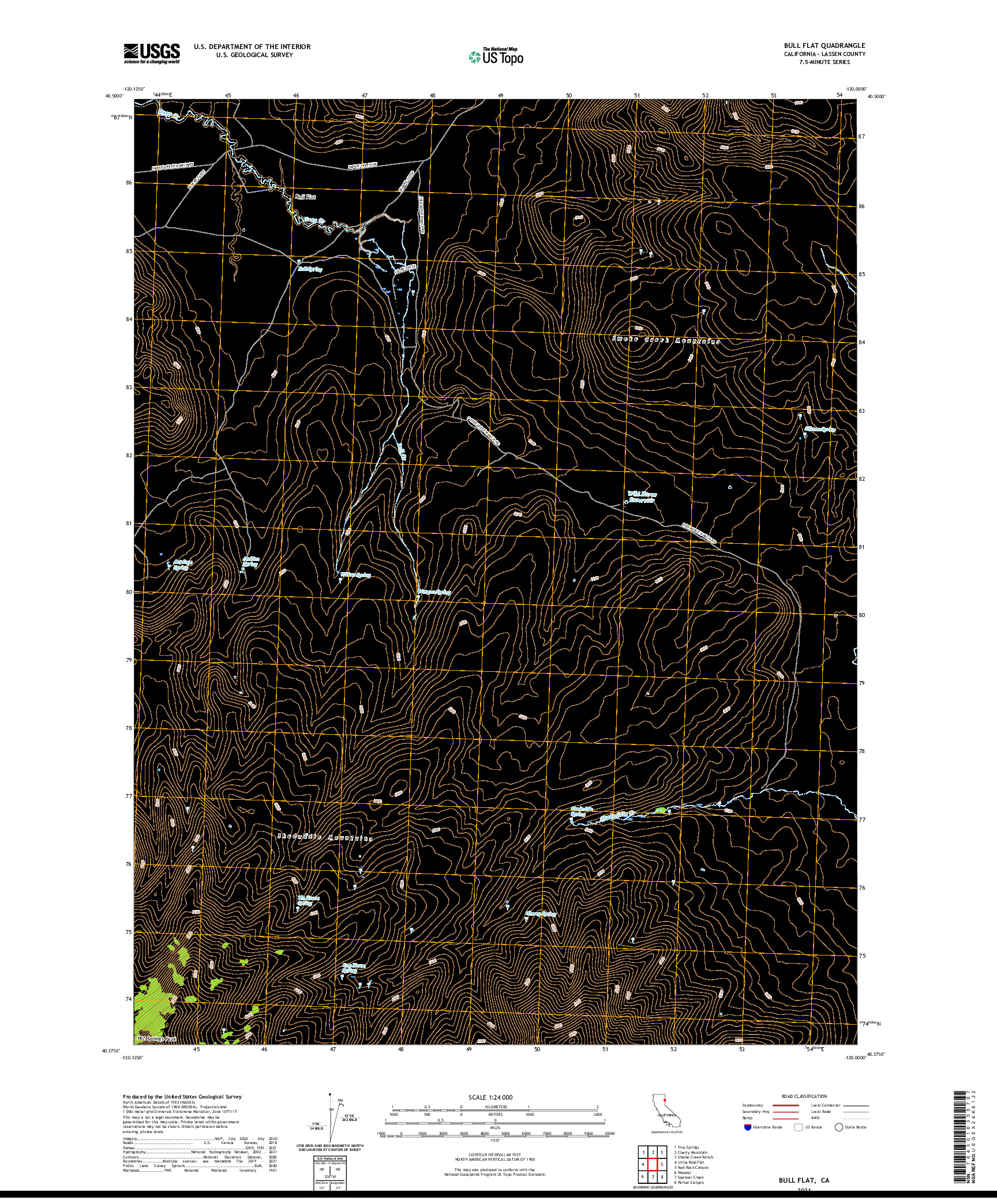 US TOPO 7.5-MINUTE MAP FOR BULL FLAT, CA