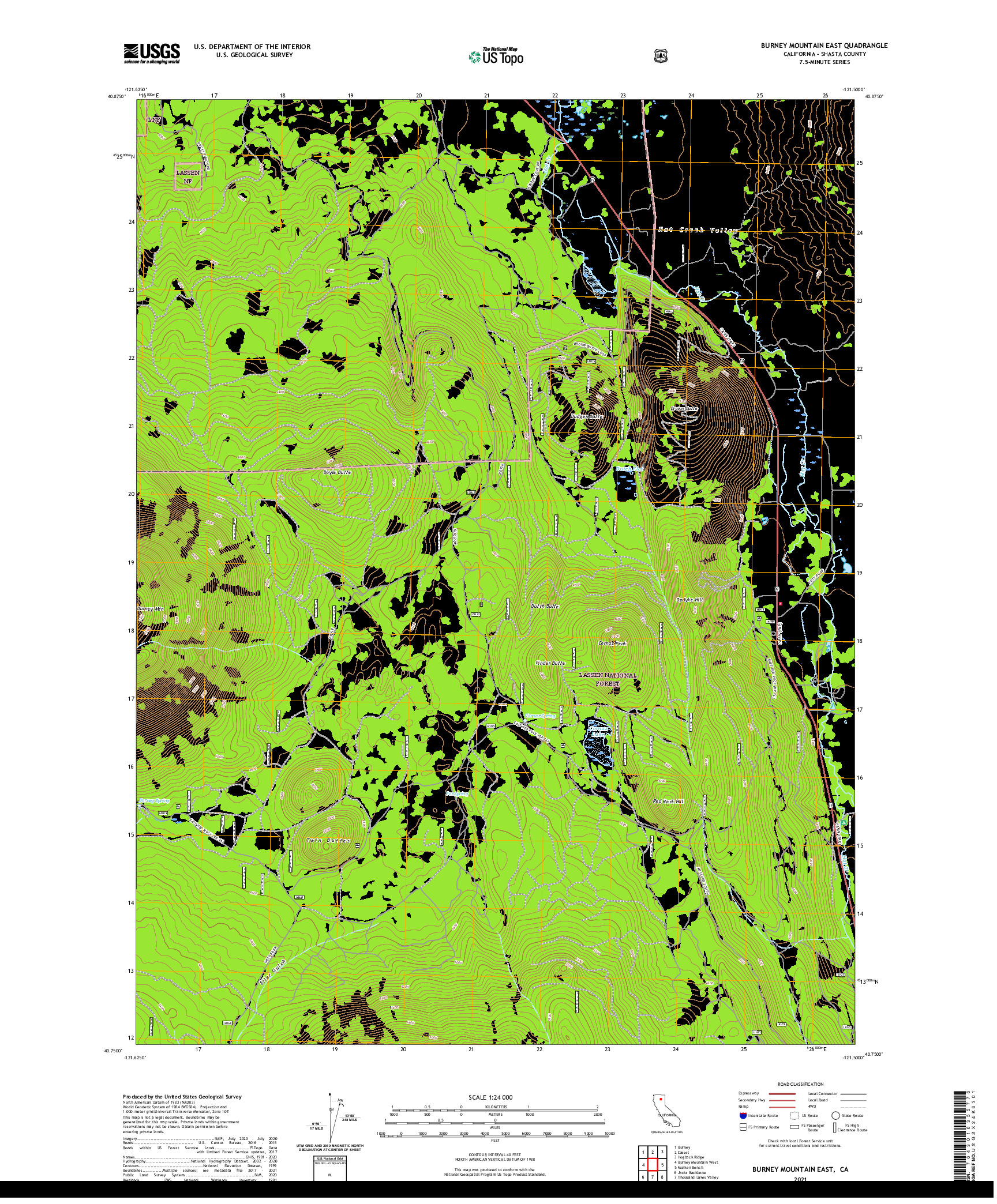 US TOPO 7.5-MINUTE MAP FOR BURNEY MOUNTAIN EAST, CA