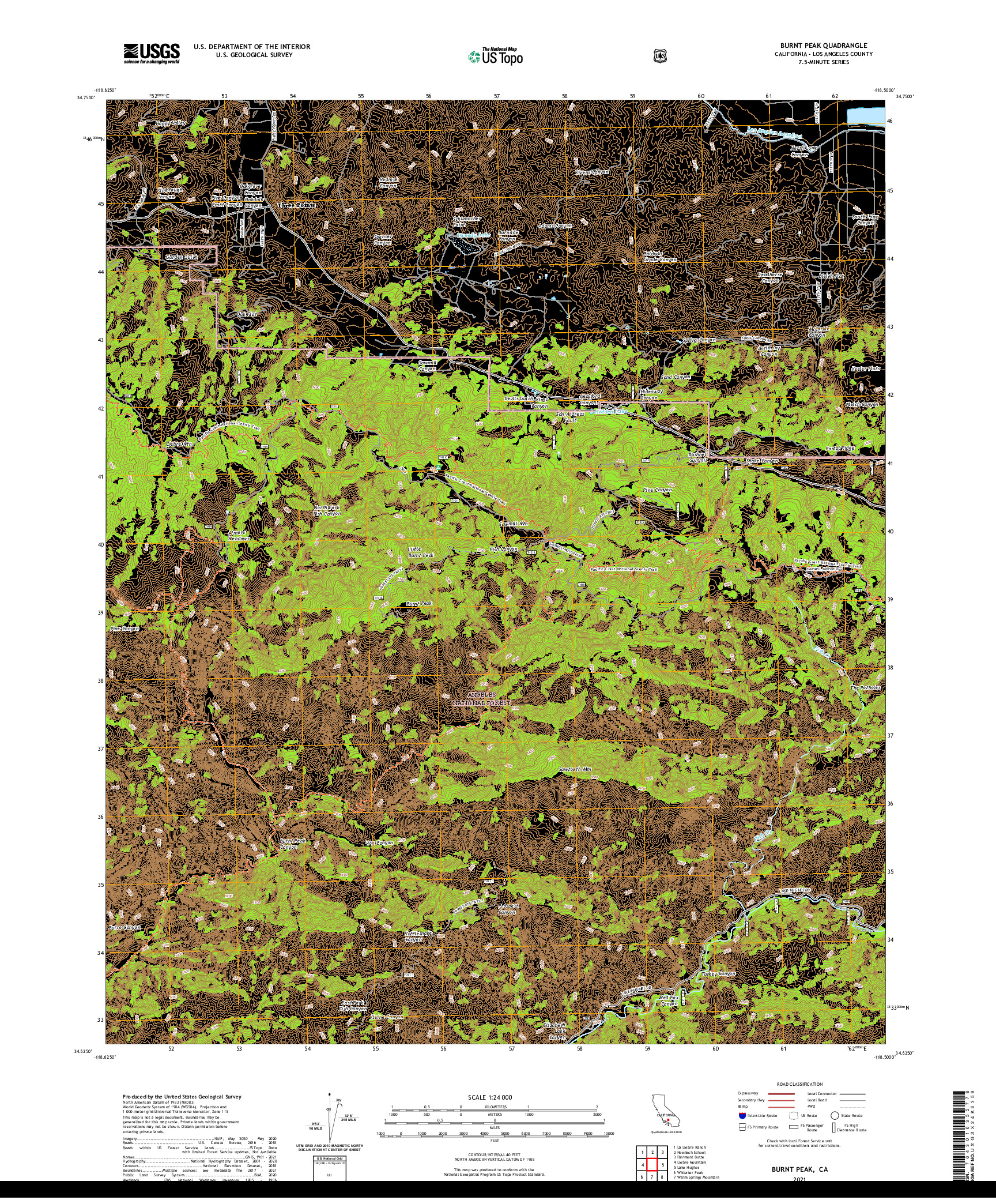 US TOPO 7.5-MINUTE MAP FOR BURNT PEAK, CA