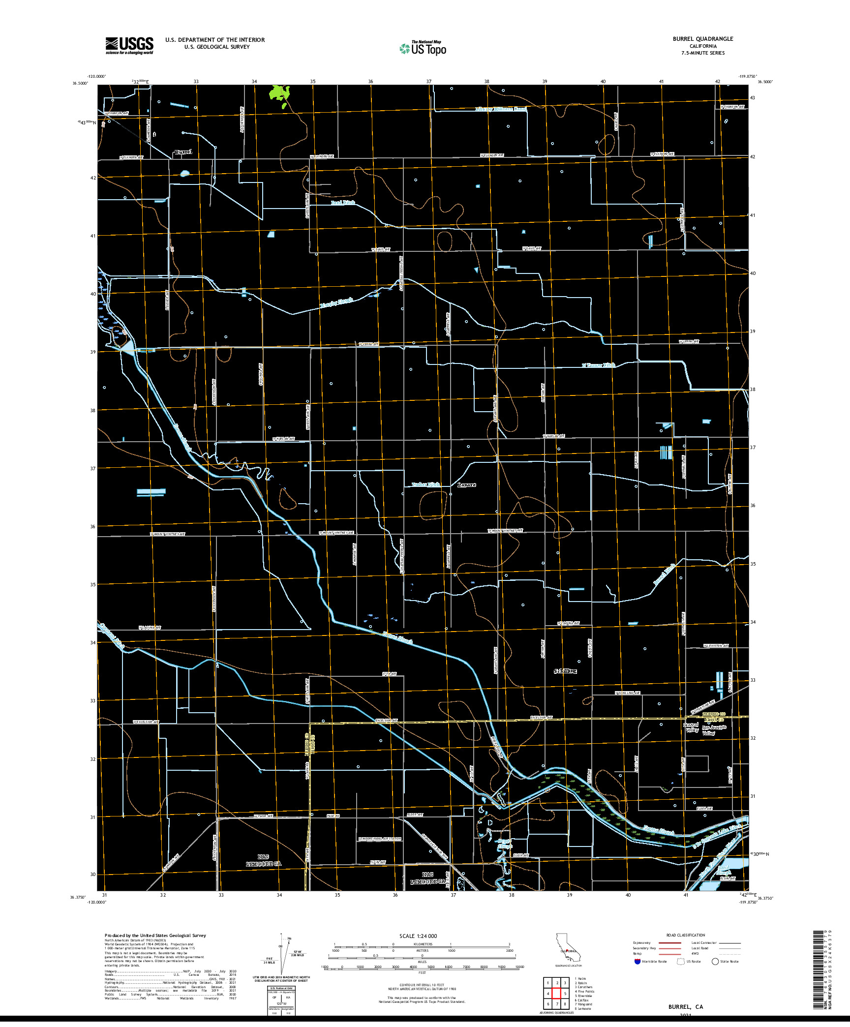 US TOPO 7.5-MINUTE MAP FOR BURREL, CA