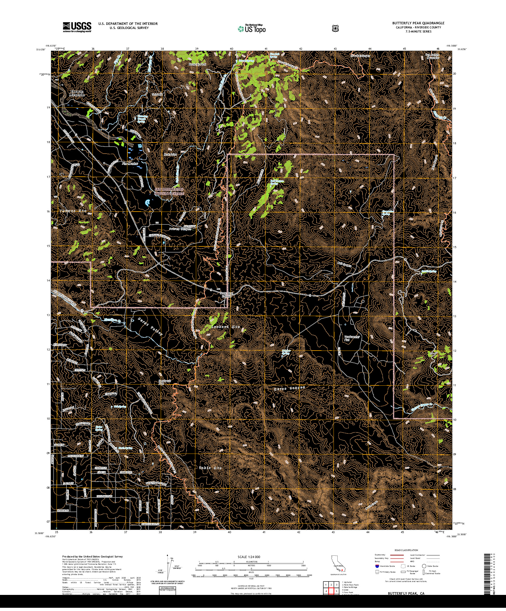 US TOPO 7.5-MINUTE MAP FOR BUTTERFLY PEAK, CA