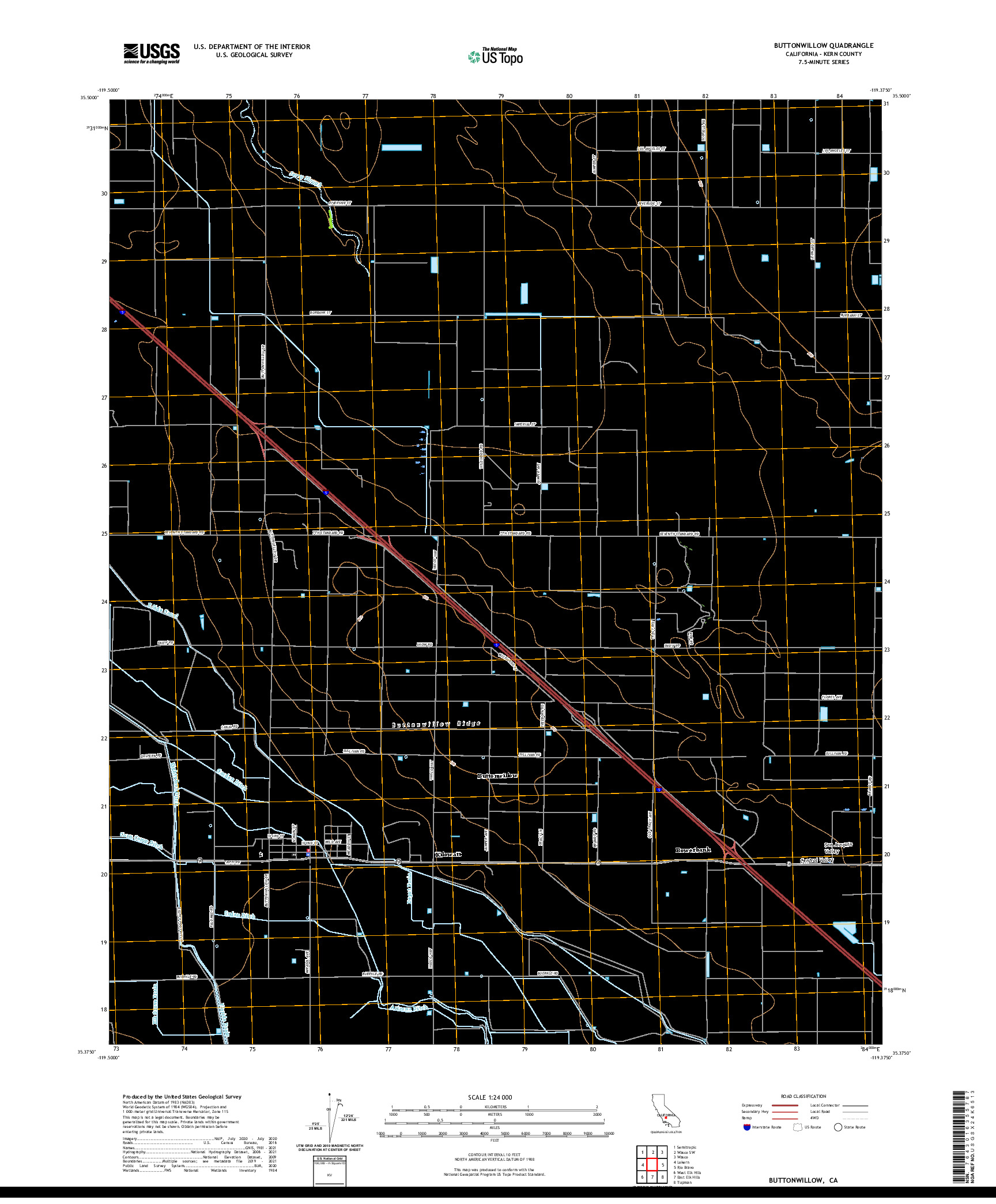 US TOPO 7.5-MINUTE MAP FOR BUTTONWILLOW, CA