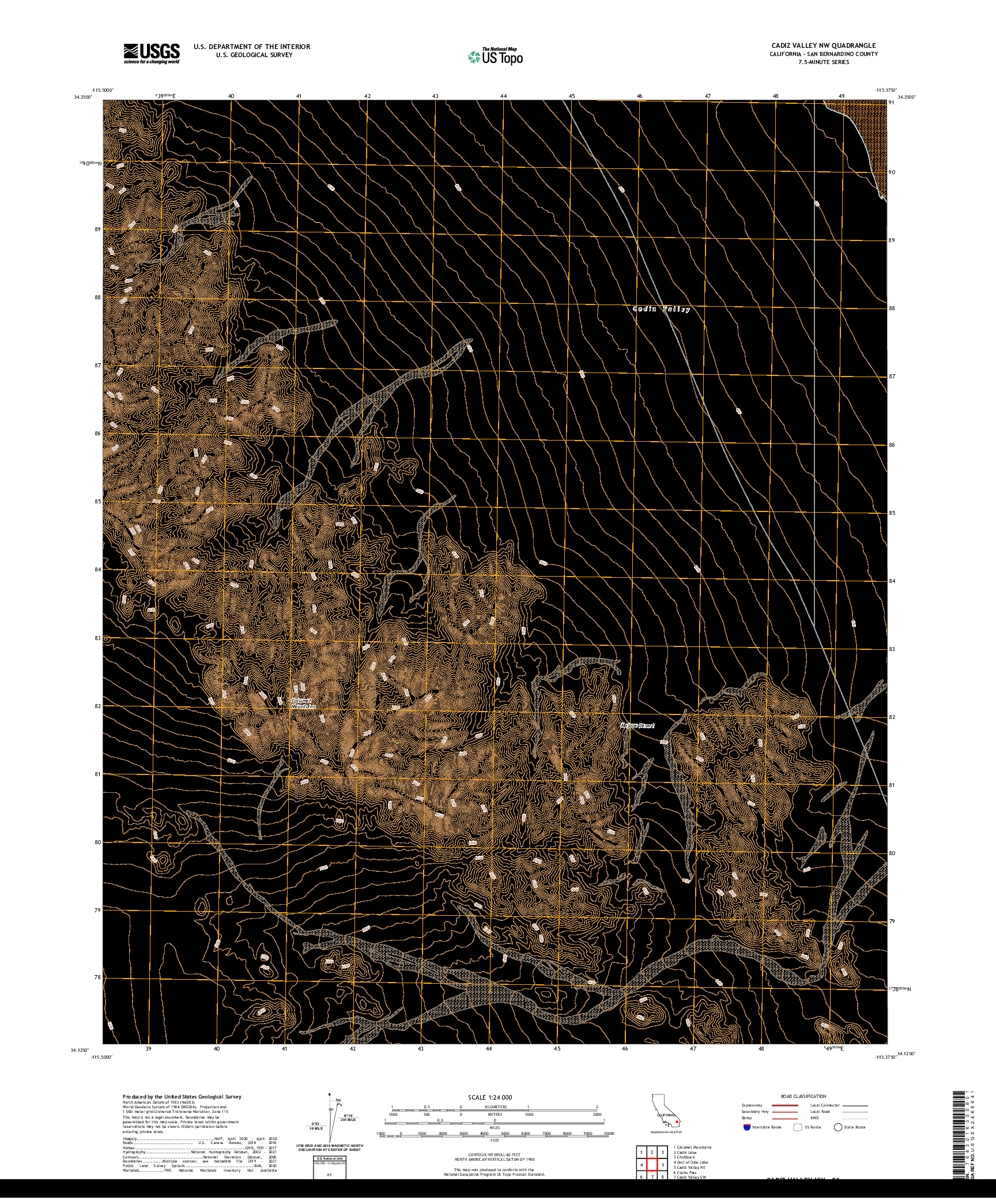 US TOPO 7.5-MINUTE MAP FOR CADIZ VALLEY NW, CA