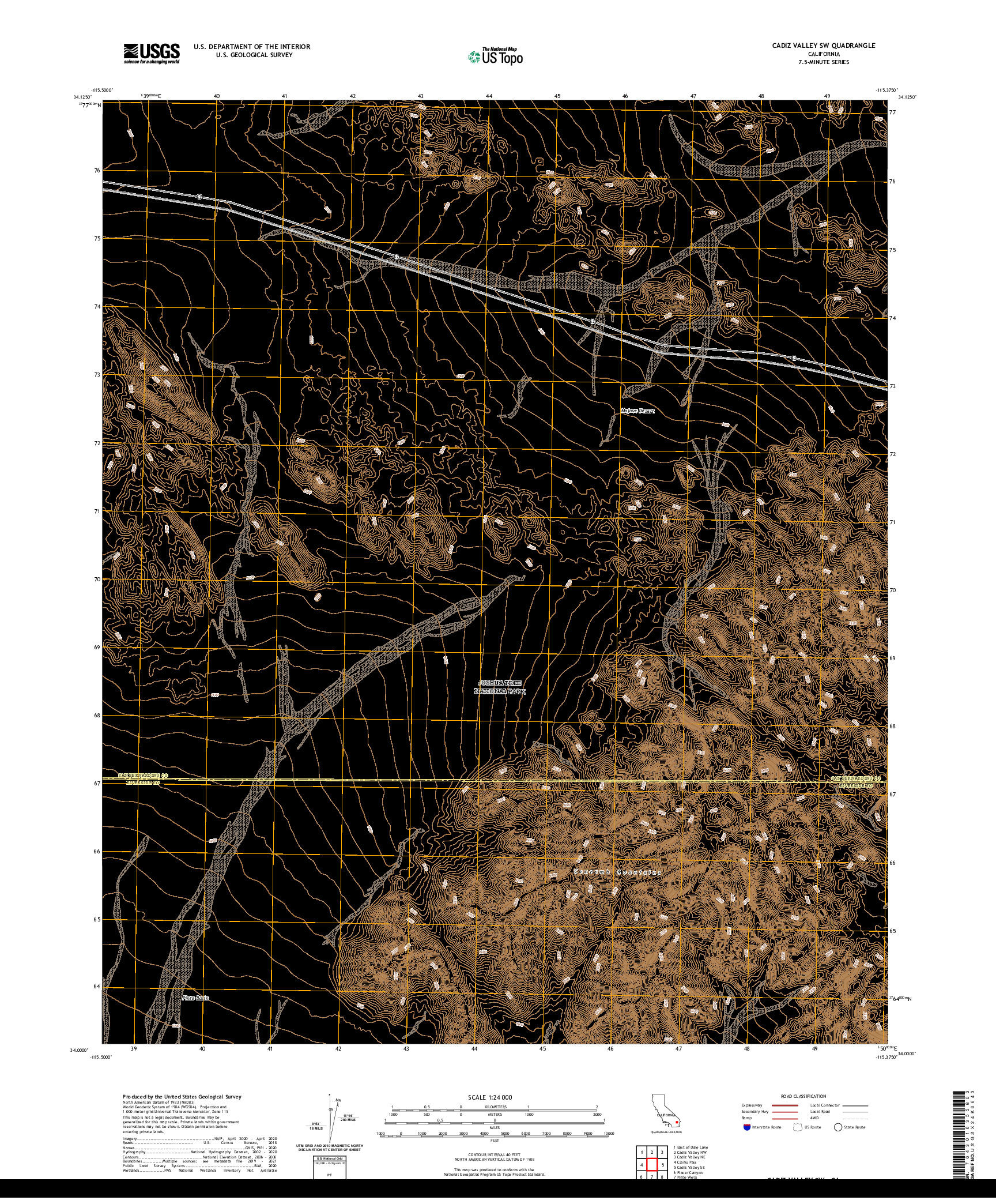 US TOPO 7.5-MINUTE MAP FOR CADIZ VALLEY SW, CA