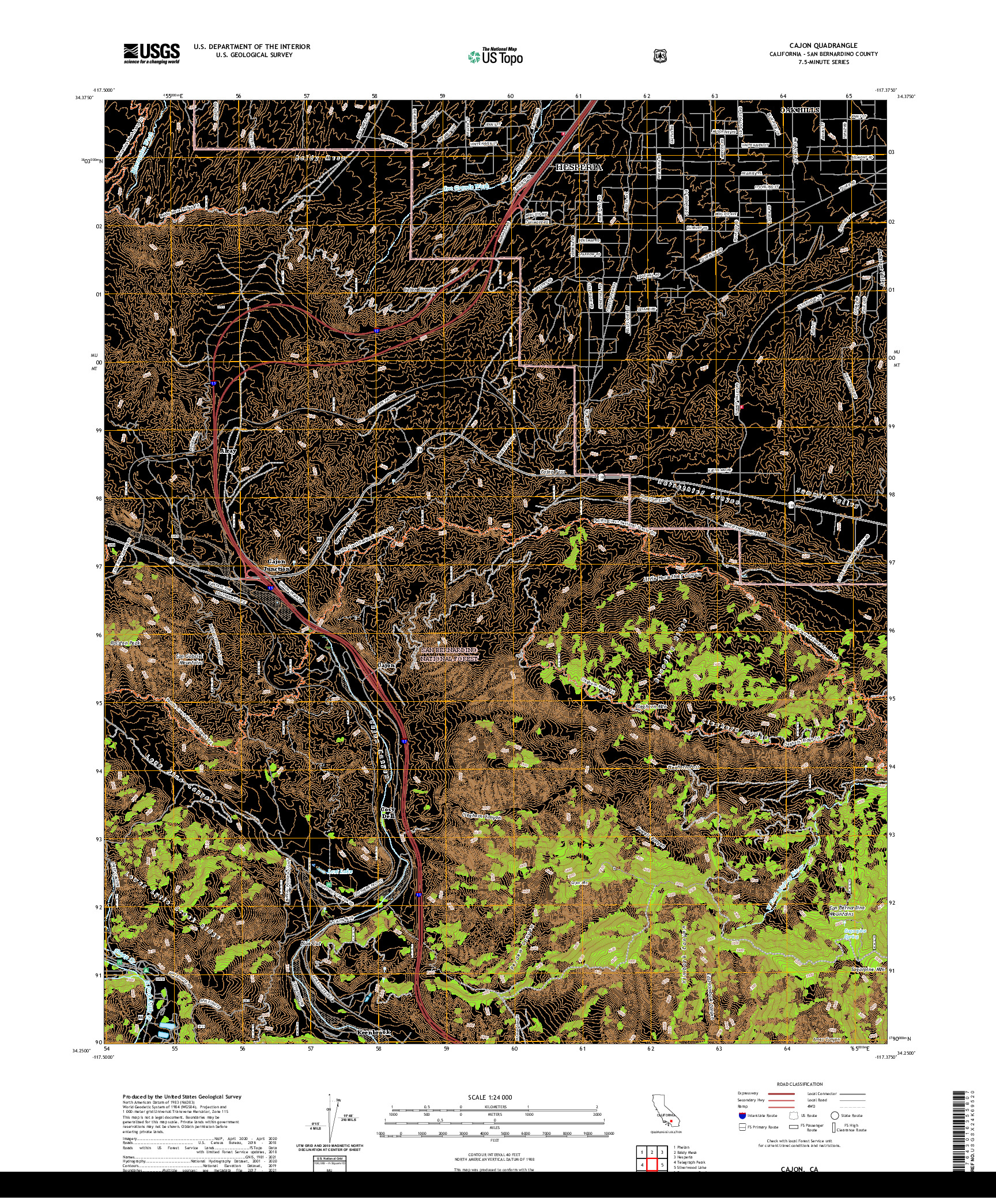 US TOPO 7.5-MINUTE MAP FOR CAJON, CA