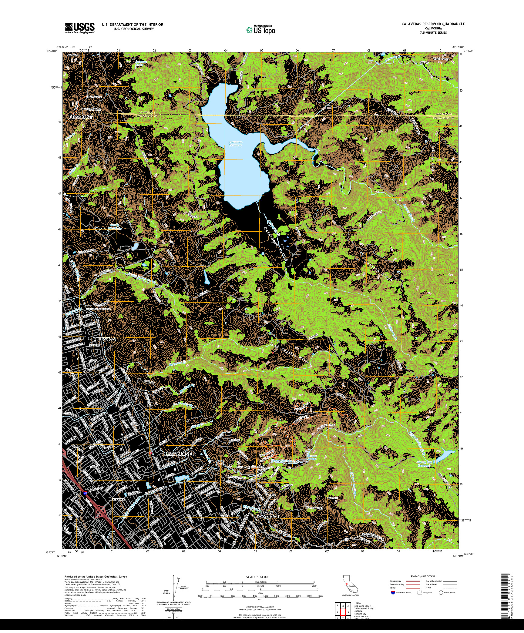 US TOPO 7.5-MINUTE MAP FOR CALAVERAS RESERVOIR, CA