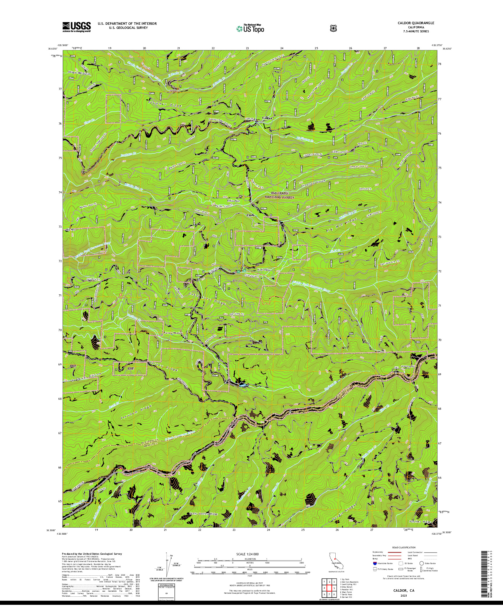 US TOPO 7.5-MINUTE MAP FOR CALDOR, CA