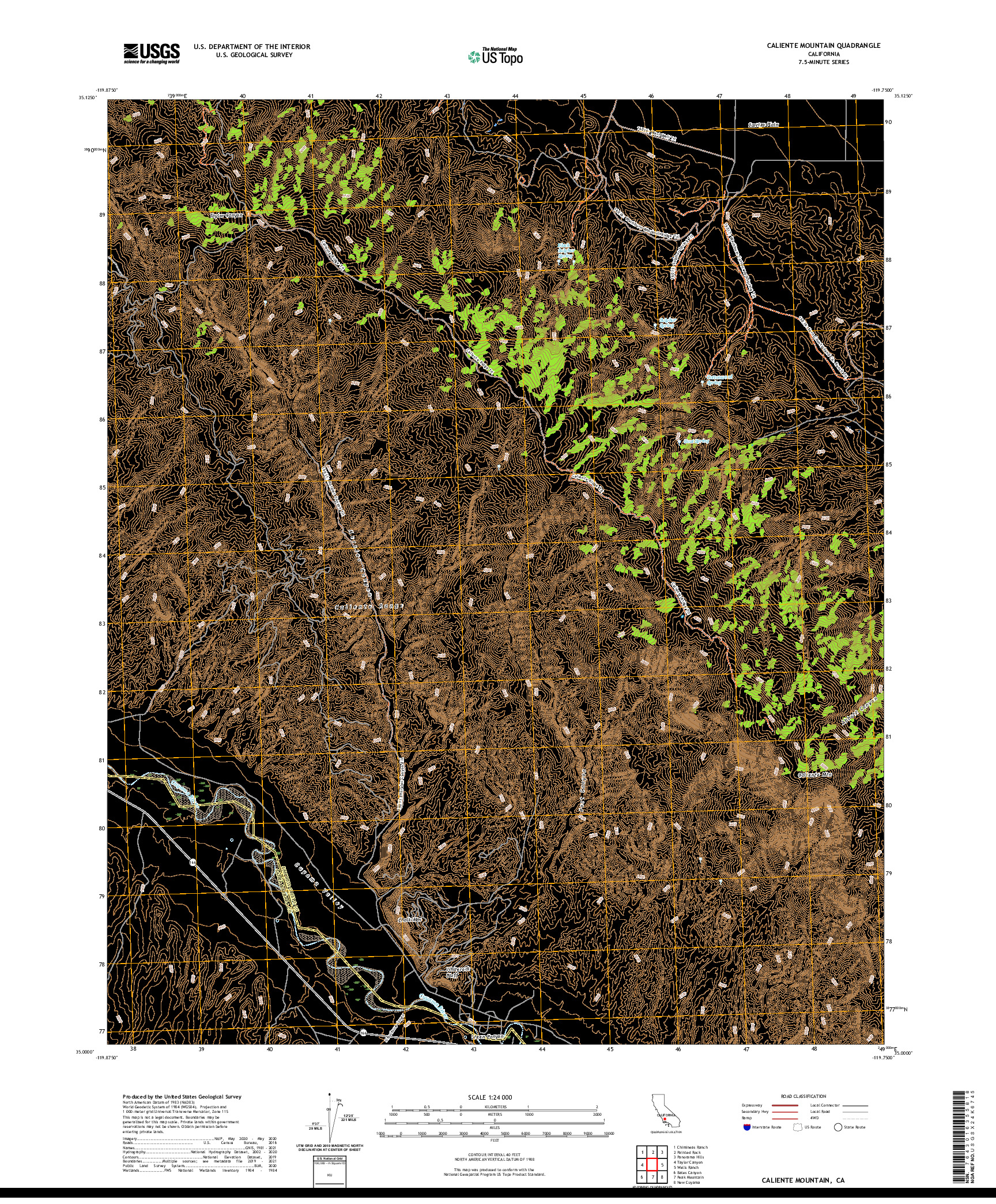 US TOPO 7.5-MINUTE MAP FOR CALIENTE MOUNTAIN, CA