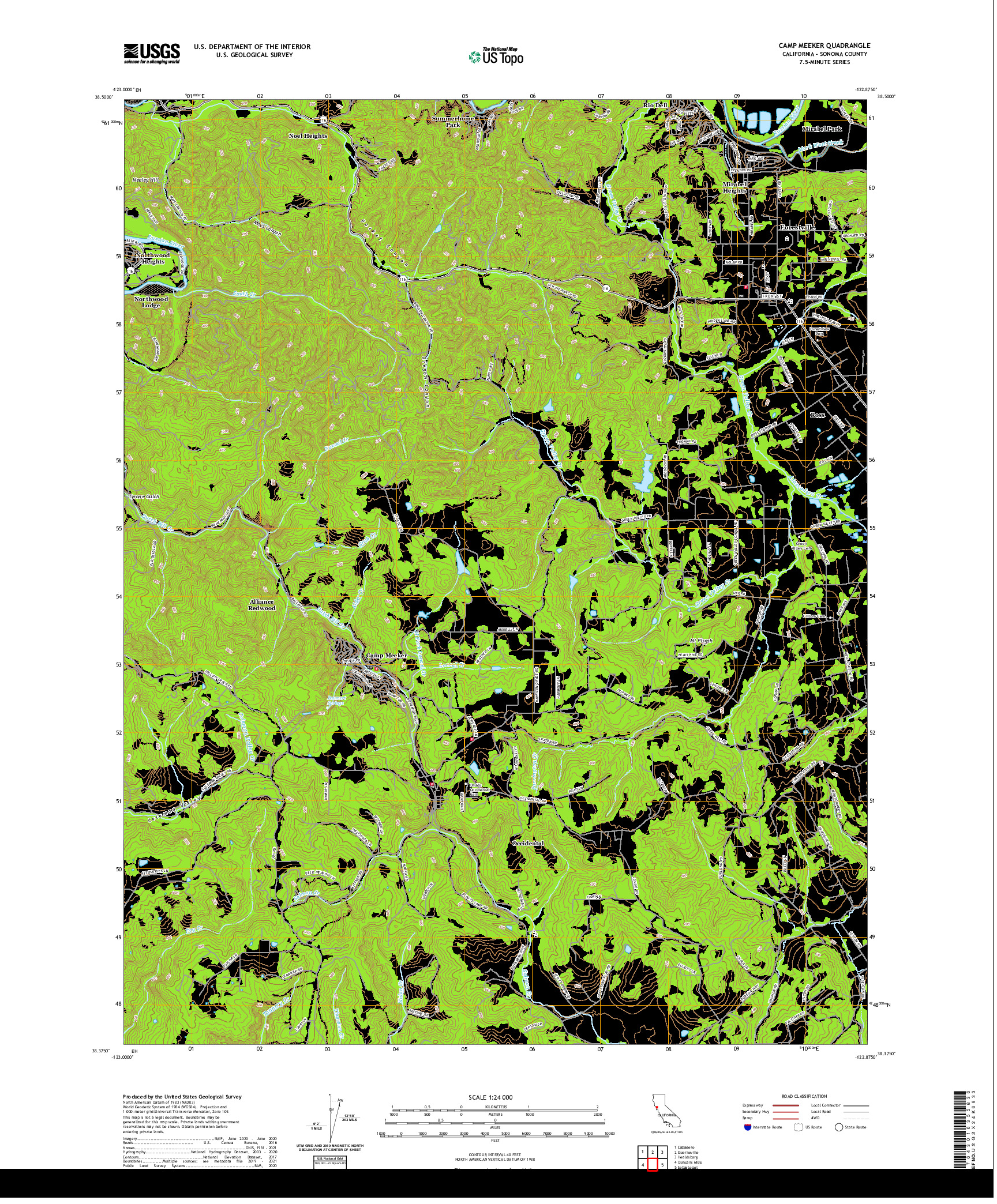 US TOPO 7.5-MINUTE MAP FOR CAMP MEEKER, CA